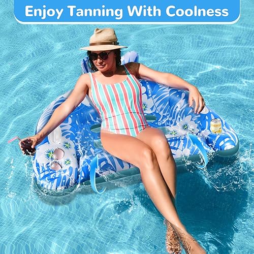 Miniatura 2 de Pool Floats, 3 Pack Inflatable Pool Floats Adult & Kids, Pool Float with Cupholders & Duty Handles, Upgraded Pool Chairs, Perfect Summer Pool Toys