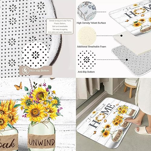 Miniatura 8 de ALEXEX Juego de 4 cortinas de ducha de girasol amarillo, juego de baño Home Sweet con cortina de ducha y alfombras y accesorios, cortina de ducha de