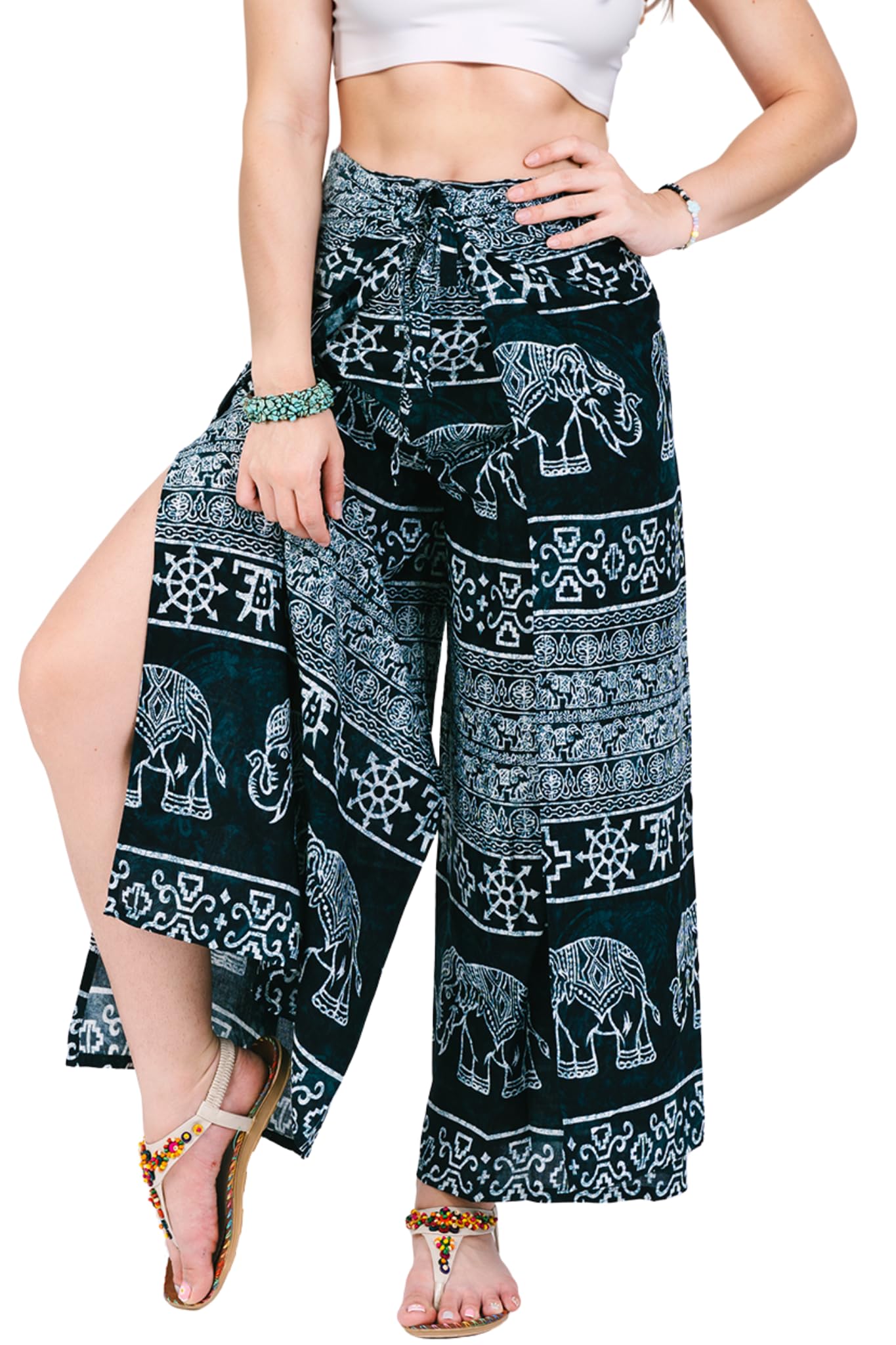 Your Cozy Women's Aegean ’S Boho Palazzo Pants – Wide Leg Harem Pants For Yoga, Lounge, Festival, Travel – Lightweight Adjustable Waist Hippie Trousers (Aegean)