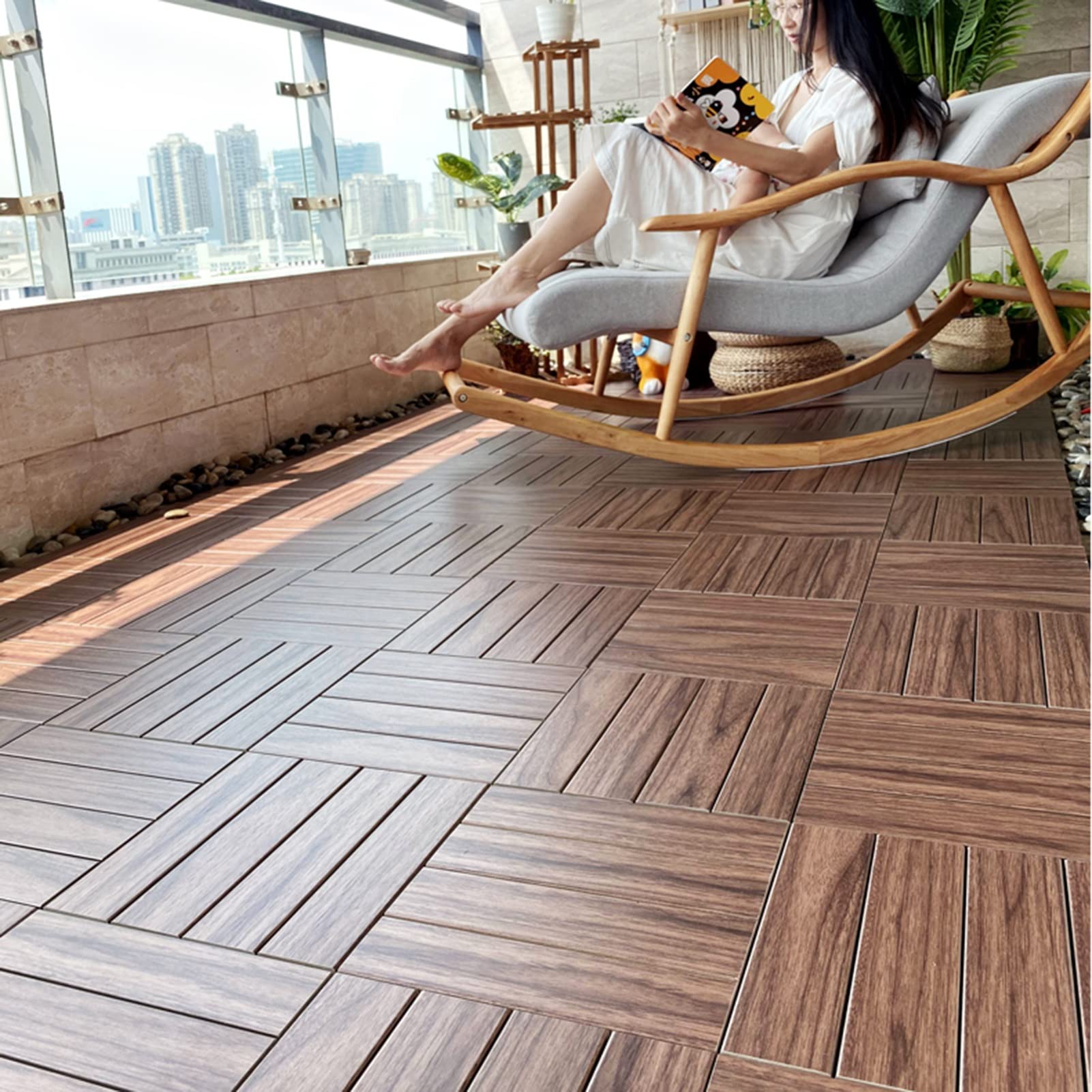 rutschfeste Duschmatte, Badematte, wasserdichte Terrassenfliesen, wetterfeste Balkon-Verbindungsleisten, Abtropfbrett für Badezimmer, 3 Farben (Farbe: Dunkelbraun, Größe)