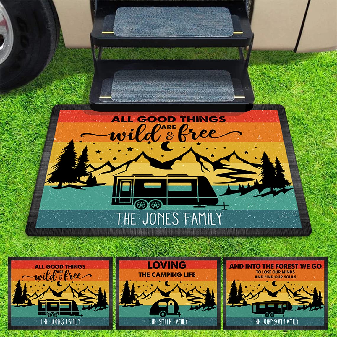Personalized Into The Forest We Go to Lose Our Minds Find Souls Doormat - Family Name Camping Door Mat, RV Accessories for Inside Outside Travel