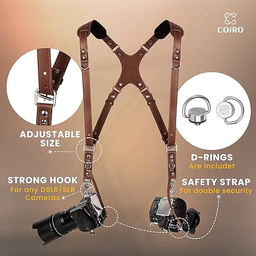 Miniatura 35 de Arnés de cámara para 2 cámaras – Correa de cuero de doble hombro para cámara – Arnés de cámara doble para DSLR/SLR