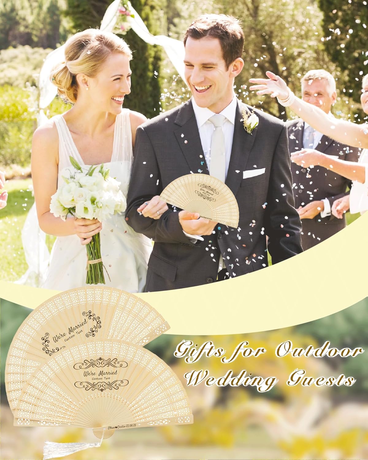 100Pcs Personalized Wooden Hand Fan Wood Handheld Folding Fans Custom Wedding Fans with Organza Bags Wedding Party Favor for Guests (100)