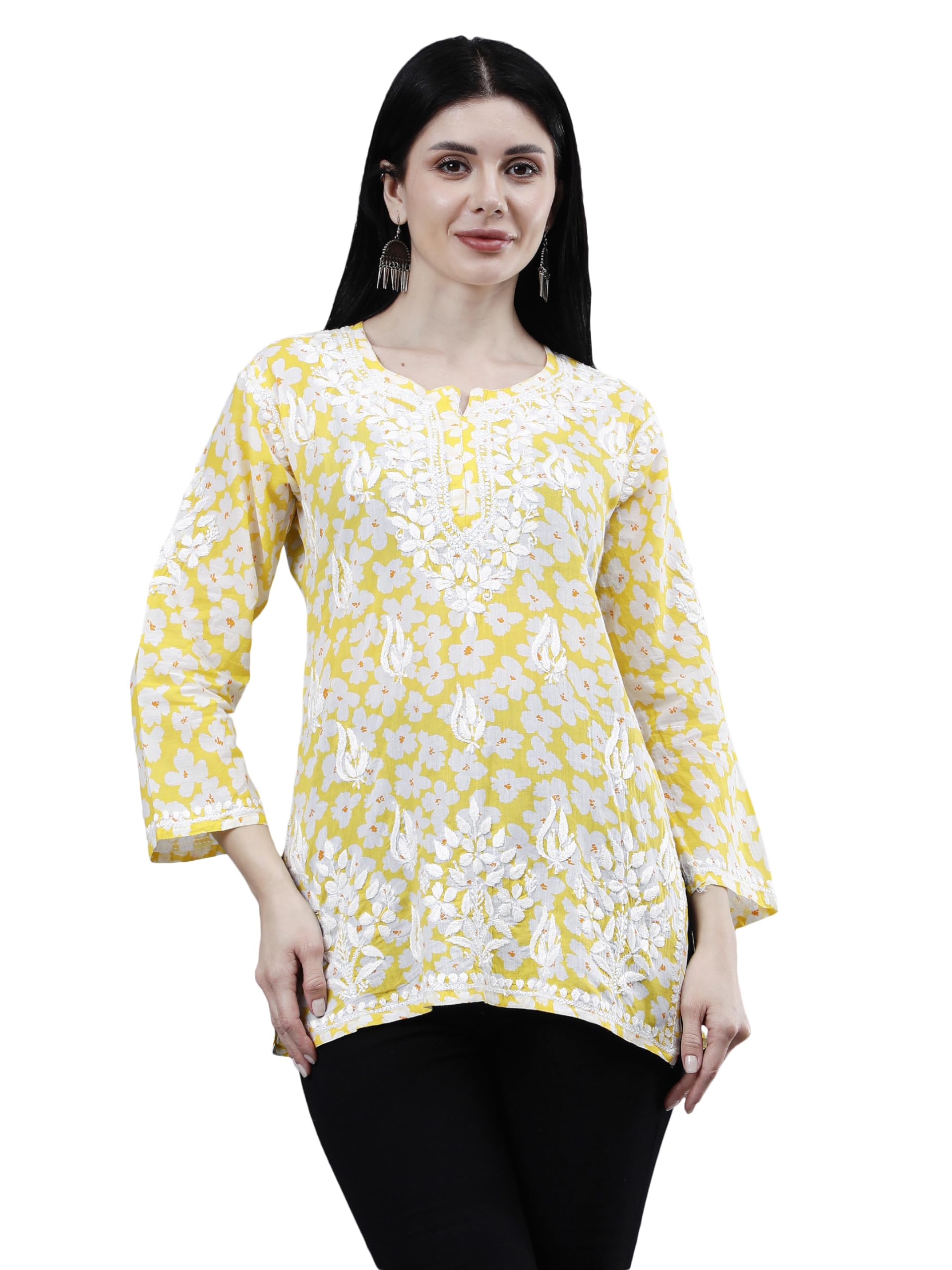 Hand Embroidered Lucknowi Chikankari Printed Mal Mal Short Top for Women SCL9171-image-46
