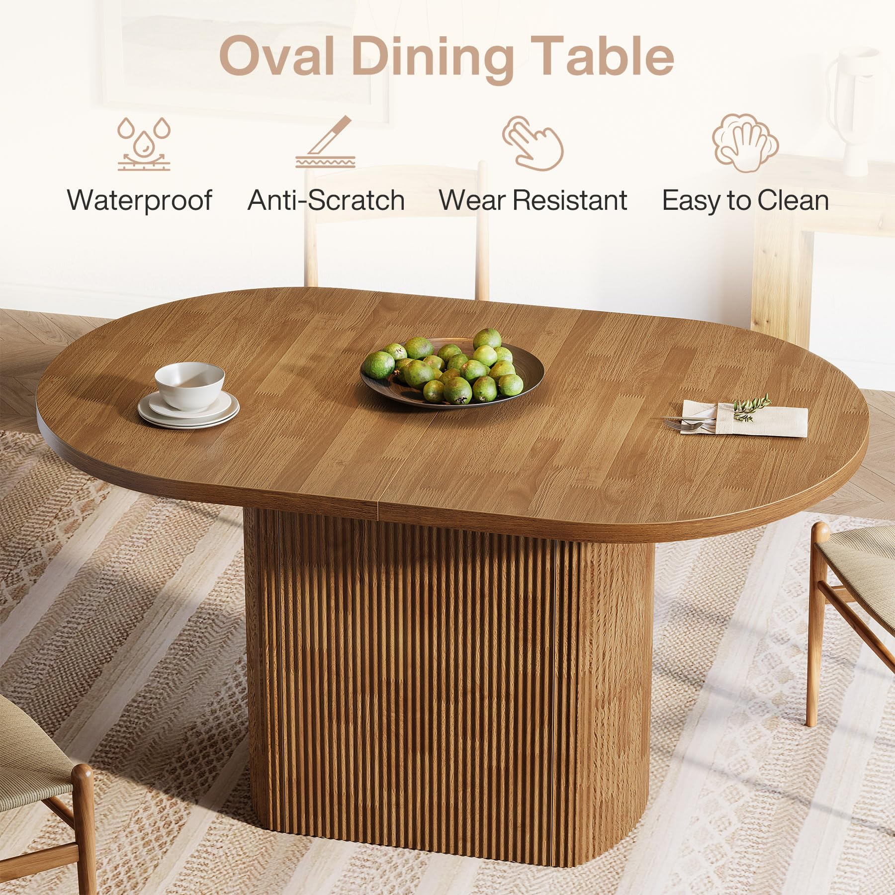 Tribesigns Mesa de Comedor para 4 Personas, 120 cm, Ovalada Mesa de Cocina Rústica de Madera con Base de Madera, Mesa de Comedor Pequeña para Comedor, Cocina, Sala de Estar, Marrón