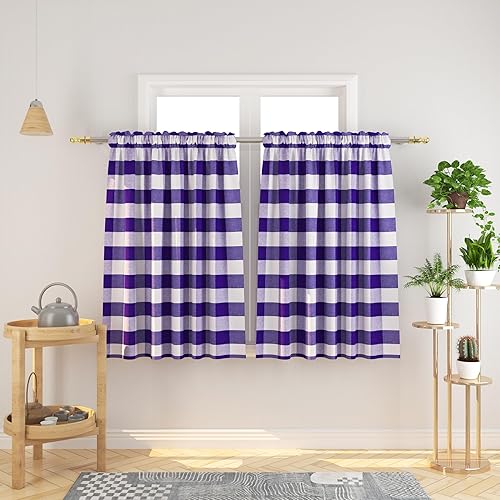 Miniatura 46 de Cortina ajustable con cenefa para ventana de cocina Buffalo Check, a cuadros, gingham, estilo granja, con bolsillo para barra, para baño, 42 x 45