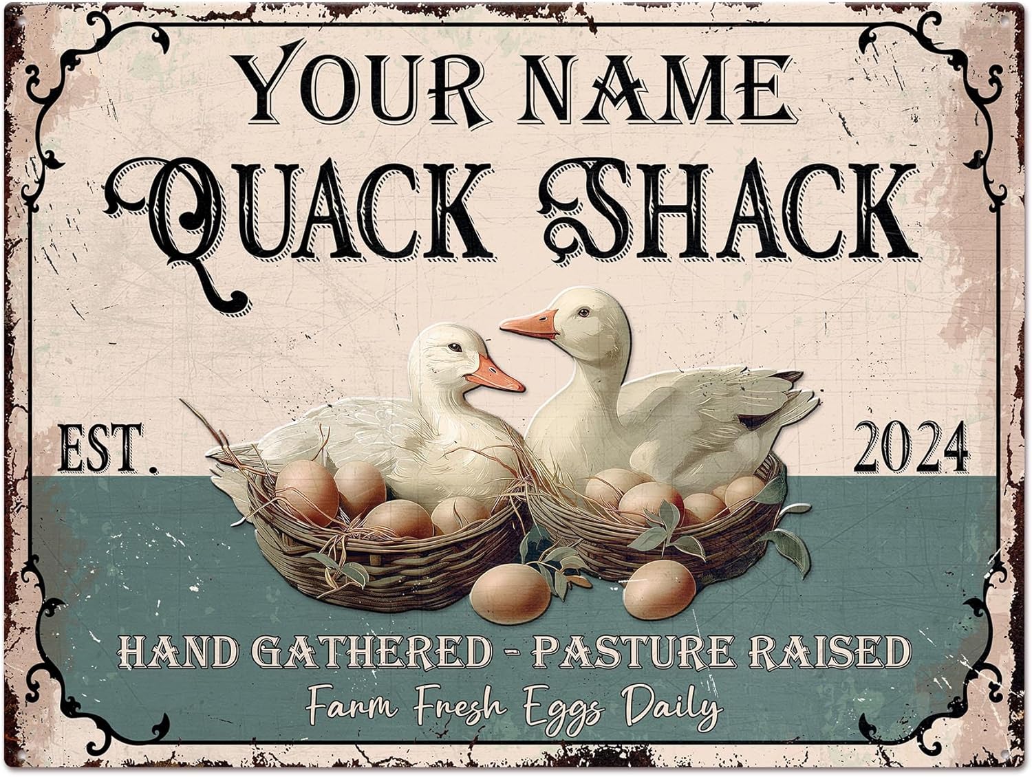 Personalized Duck Quack Shack Metal Sign, Rustic Style, Outdoor Metal Animal Sign for Duck House Decor