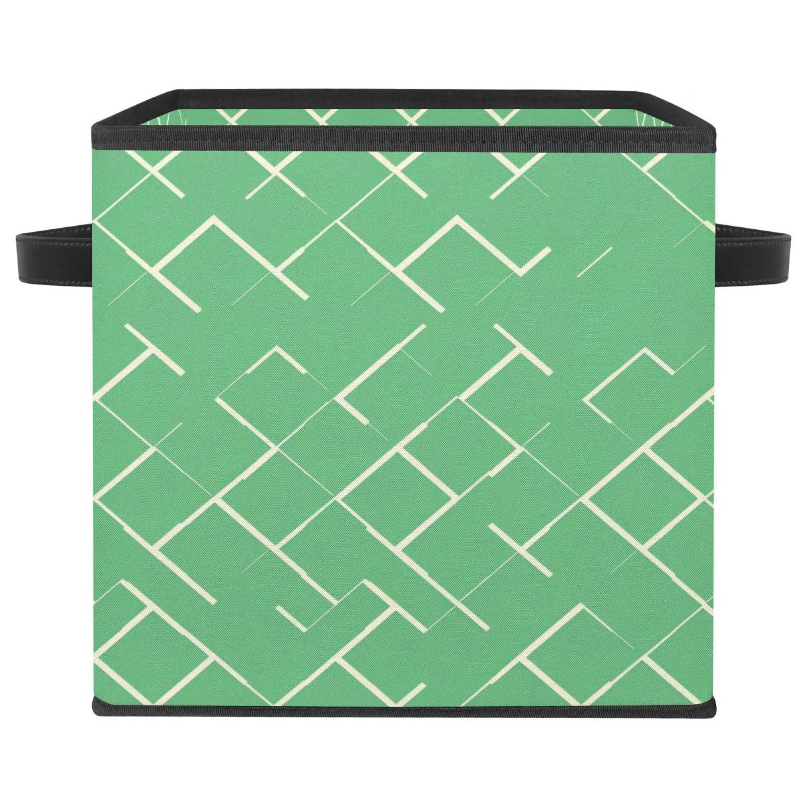 Boîte de rangement en tissu durable et poignées cuir véritable style géométrique
