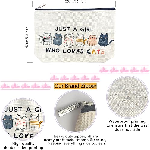 Miniatura 3 de Regalos para amantes de los animales para mujeres y niñas, divertidas bolsas de maquillaje pequeñas de lino impermeable lavado de doble cara, cat