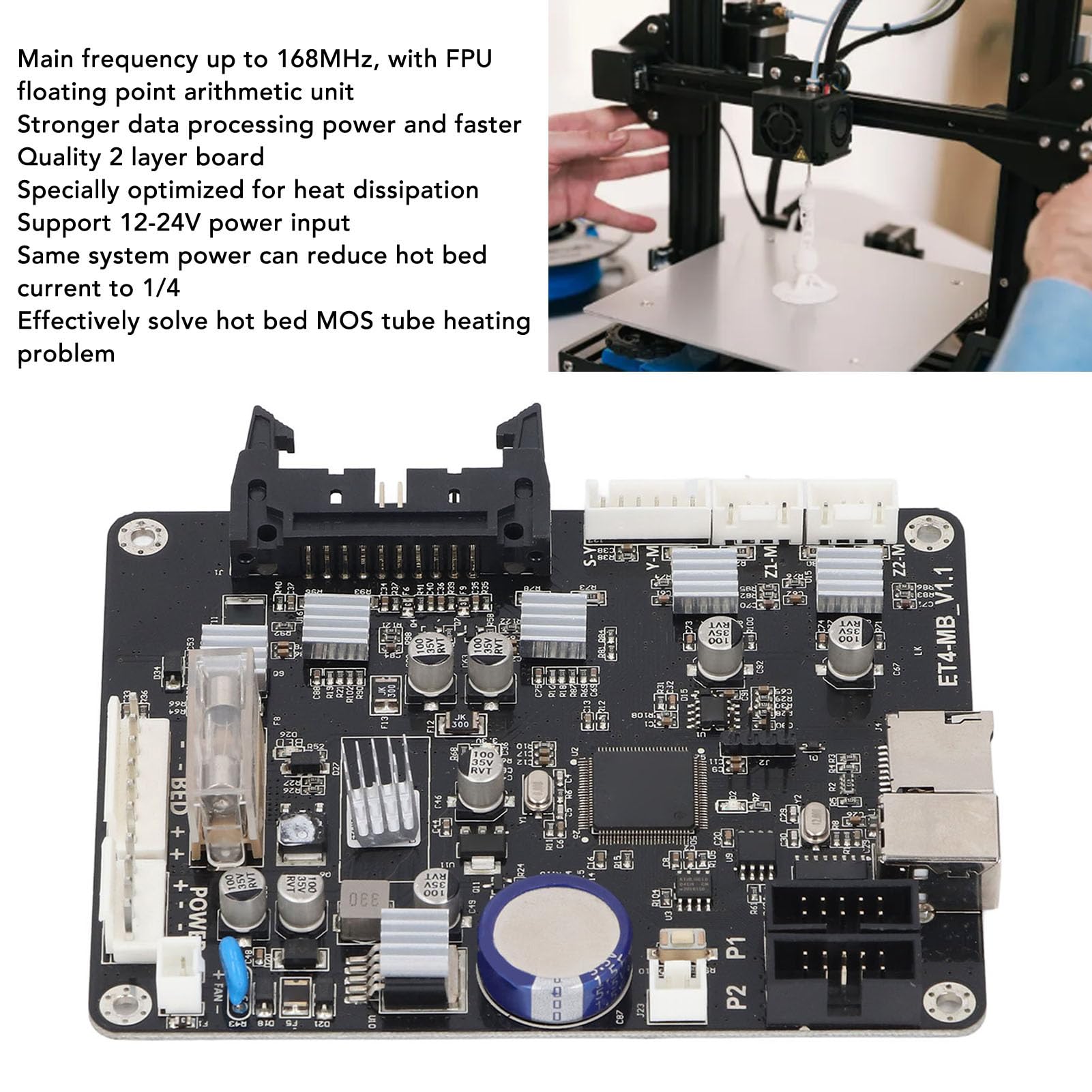 Płyta Główna Drukarki 3D, 32-bitowy Szybki Układ ARM, Wejście od 8 do 35 V, Płyta 2-warstwowa, Rozpraszanie Ciepła, Sterująca z Wieloma Zabezpieczeniami, Karta Logiczna z Drukowaniem w
