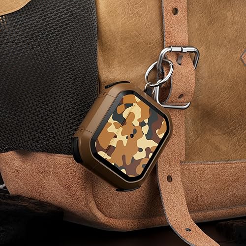 Miniatura 5 de Funda de camuflaje para AirPods Pro 2AirPods Pro 2023 Gen 2023 Gen, funda protectora de camuflaje rígida militar con mosquetón, marrón