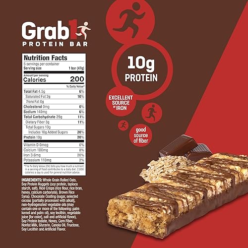 Miniatura 2 de Grab1 Barras de proteínas, barra de proteína de avena y chocolate (paquete de 2 – 10 barras) | Deliciosas y nutritivas | Baja en calorías | Perfecto
