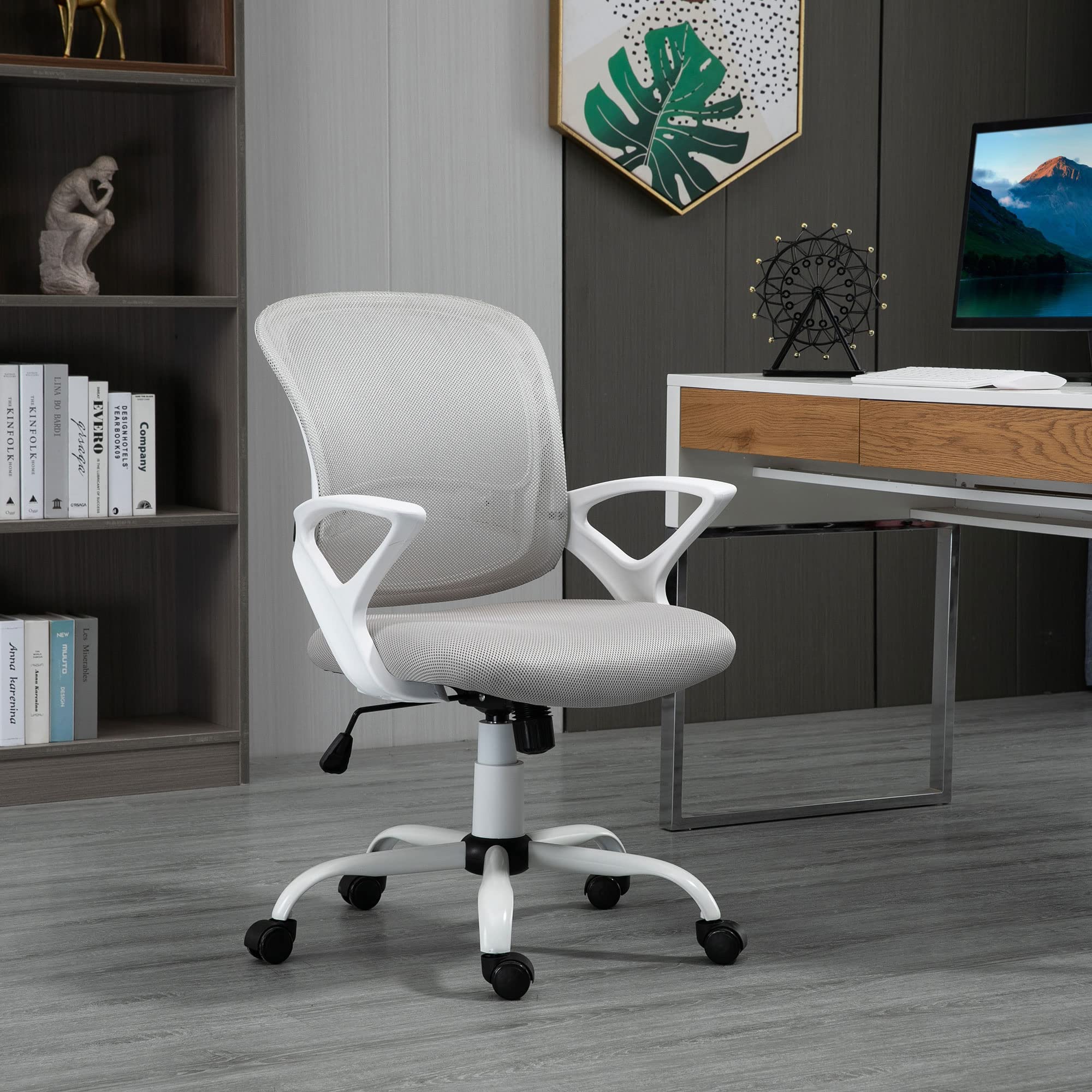 Vinsetto Sedia da Ufficio Basculante Girevole in Tessuto a Rete, Grigio | Sedia da Scrivania Ergonomica, Altezza Regolabile