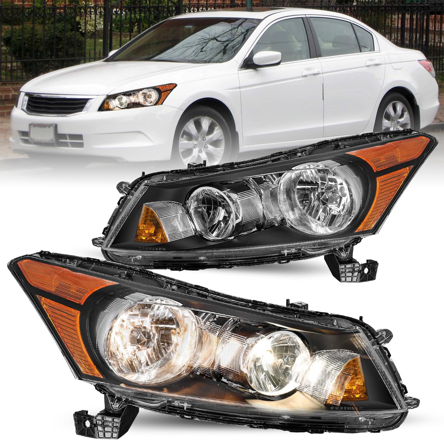 TUSDAR Headlight Assembly Pair Compatible with 2008-2012 Honda Accord Sedan 4-Door LX LX-P HFP EX EX-L Factory Style Headlamp Replacement Driver and Passenger Side