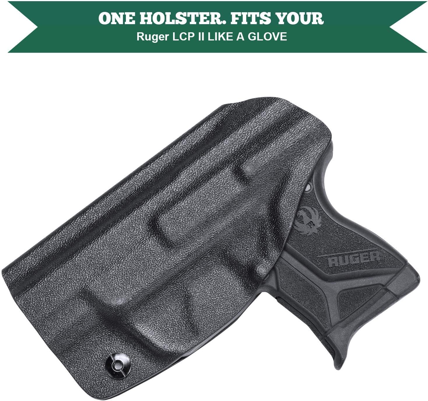 Ruger LCP II Holster, IWB Kydex Holster Fits: Ruger LCP II .380 Pistol - Not Fit LCP .380 & LCP II .22 LR, Inside Waistband Concealed Carry, Adj. Cant & 'Posi-Click' Retention, Right/Left Optional