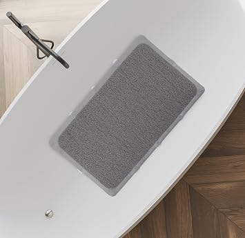 Splash Home Loofa Bathtub Mat Non-Slip, Shower Mat with 12 Suction Cups Bath Mat for Tub, 30 L x 17 W Inches, PVC - Grey