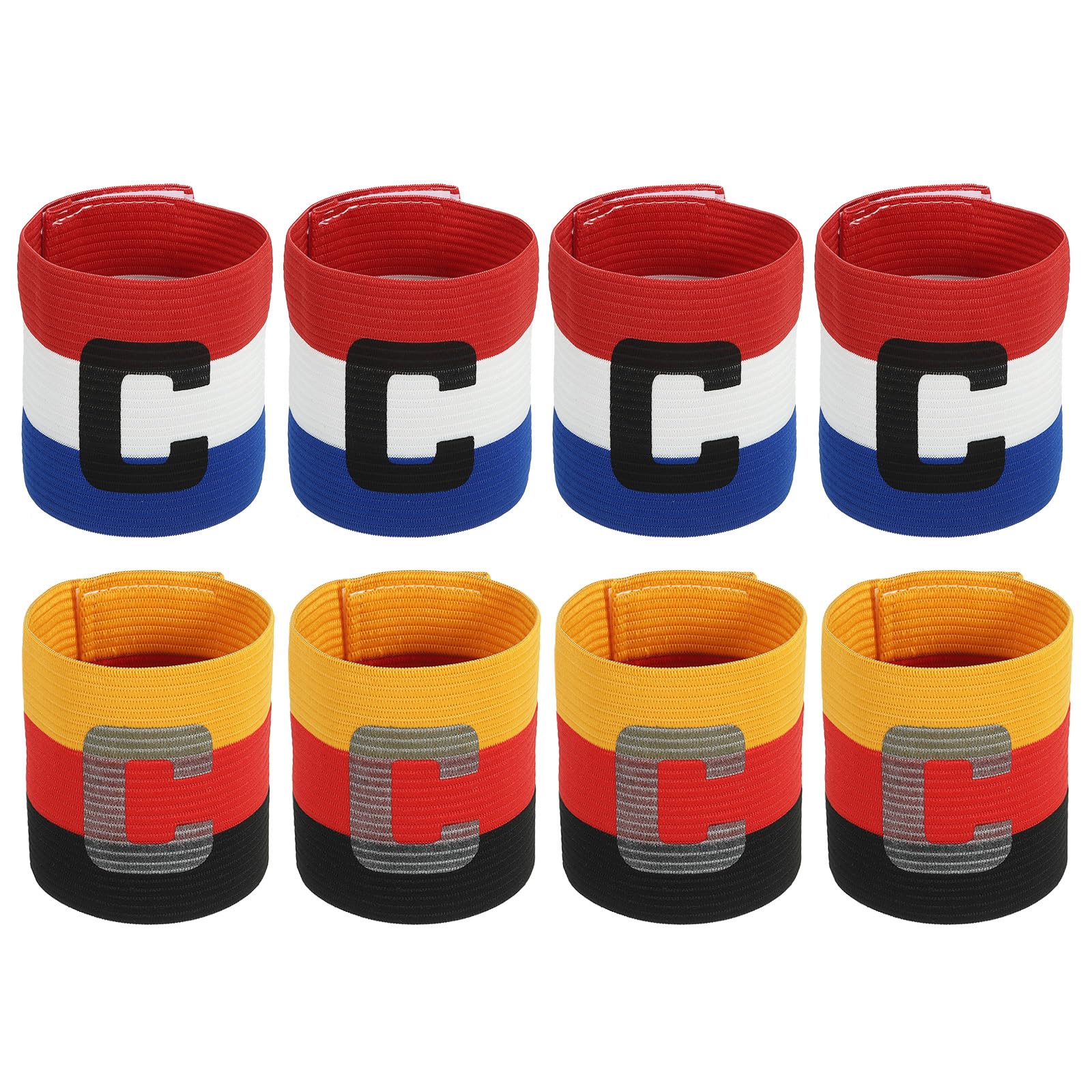 sourcing map Soccer Captain Armband, Captain Arm Bands for Soccer Elastic Captain C Arm Band Sports Captain Armbands for Football Team Training Youth & Adult Black Orange/Blue Red, Pack of 8