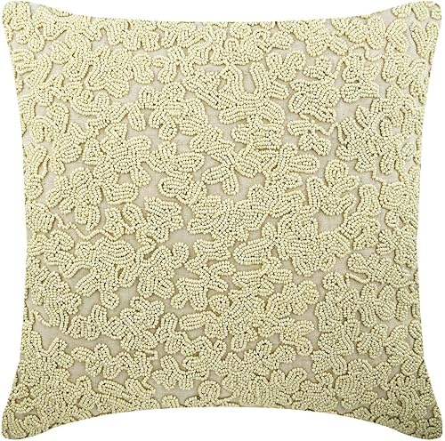 Miniatura 9 de The HomeCentric Funda de almohada, marfil, dorado y plateado de 16 x 16 pulgadas, fundas de almohada de seda Chevron y con cuentas para sofá, patrón