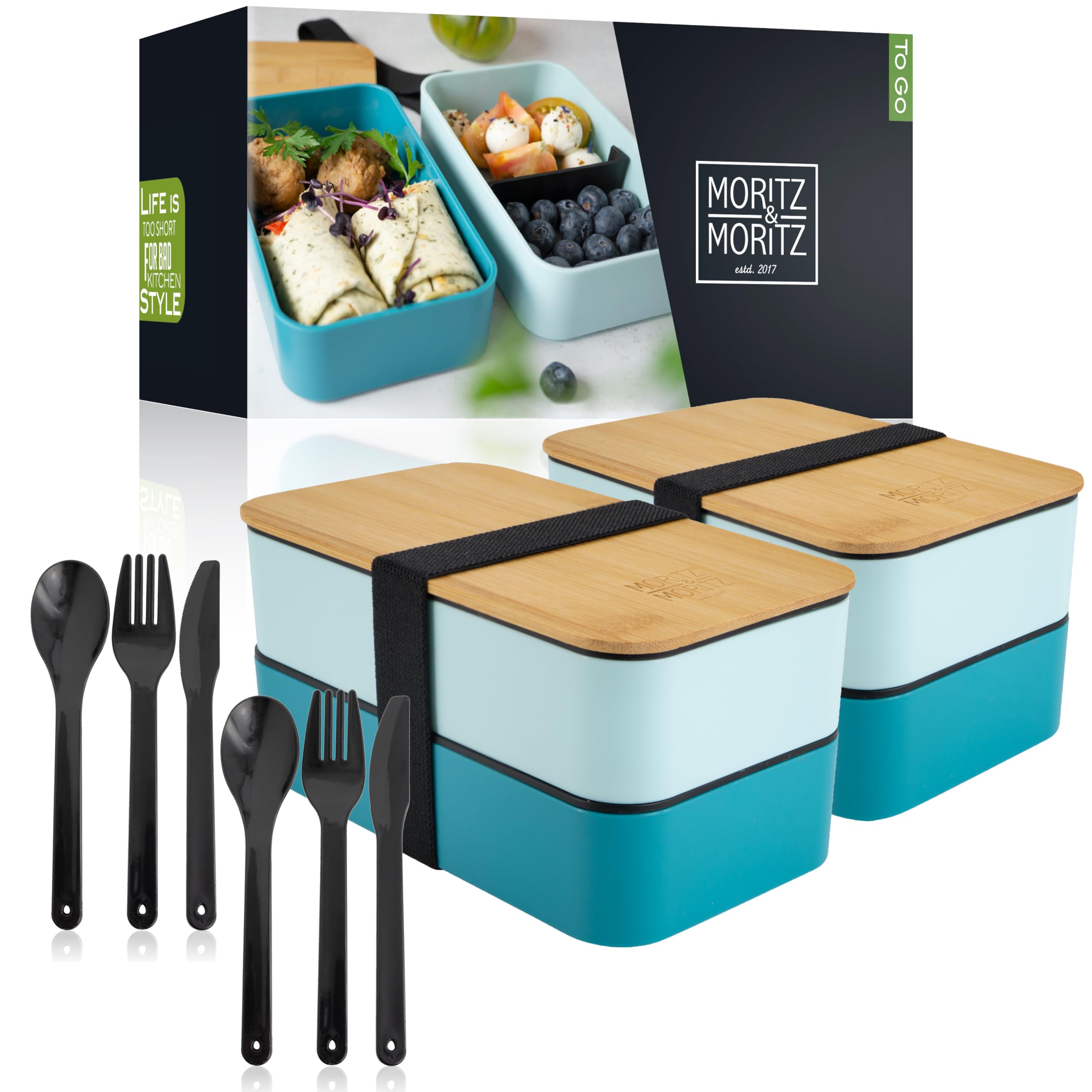 Moritz & Moritz Boys Blue (2X) Set Of 2 Bento Box Blue – Perfect Lunch Box For Children And Adults – Lunchbox With Compartments – Ideal For Work, School And Travel