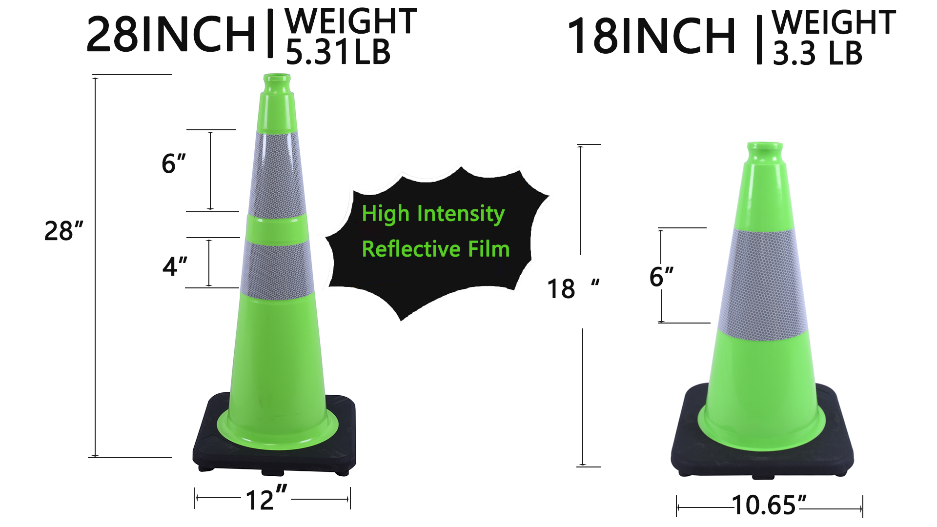 Image of BESEA 6 Pack 28 Inch Green Traffic Cones with Wide Weighted Base
