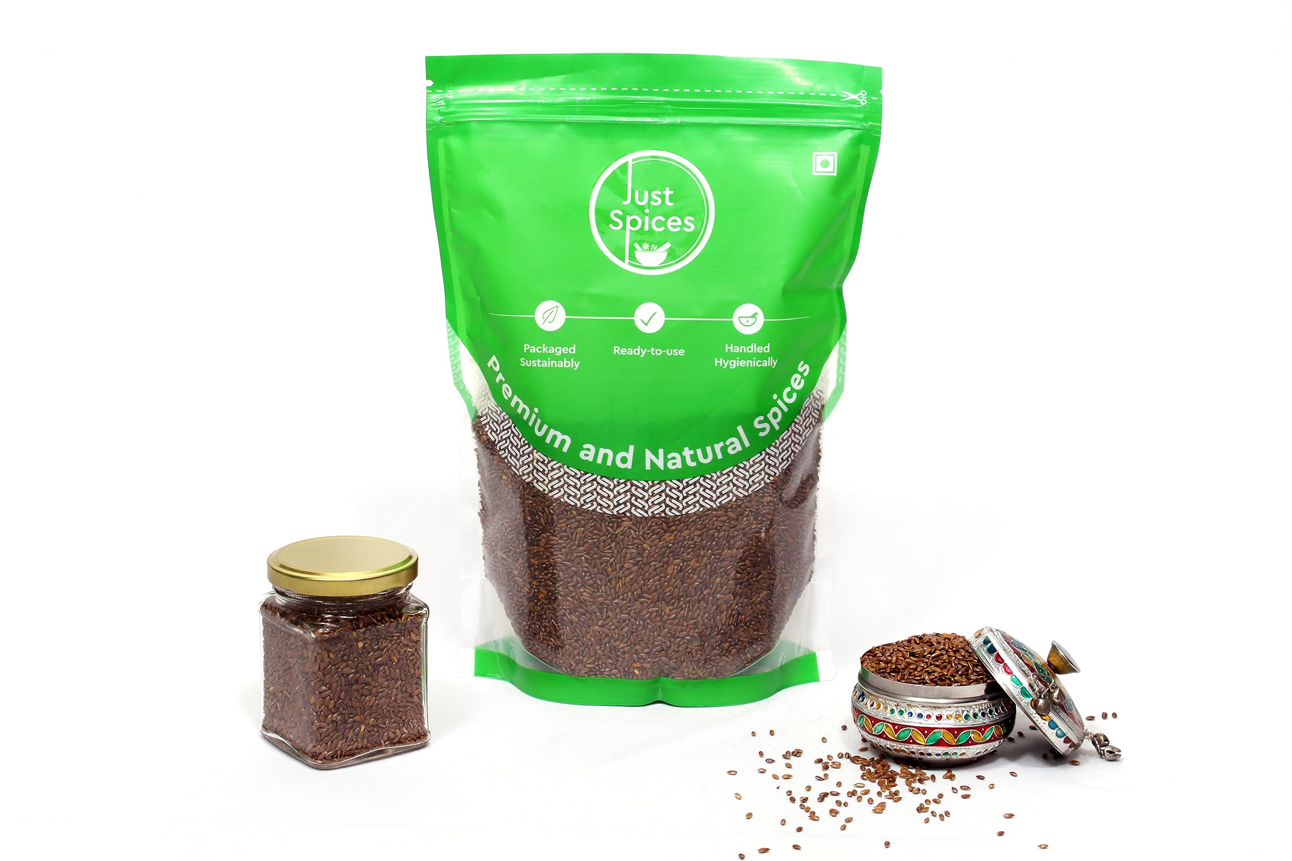 Just Spices Roasted Flax Seed (Alsi Seed) (500Gram) 100% Pure Natural Superfood Snack Rich In Omega