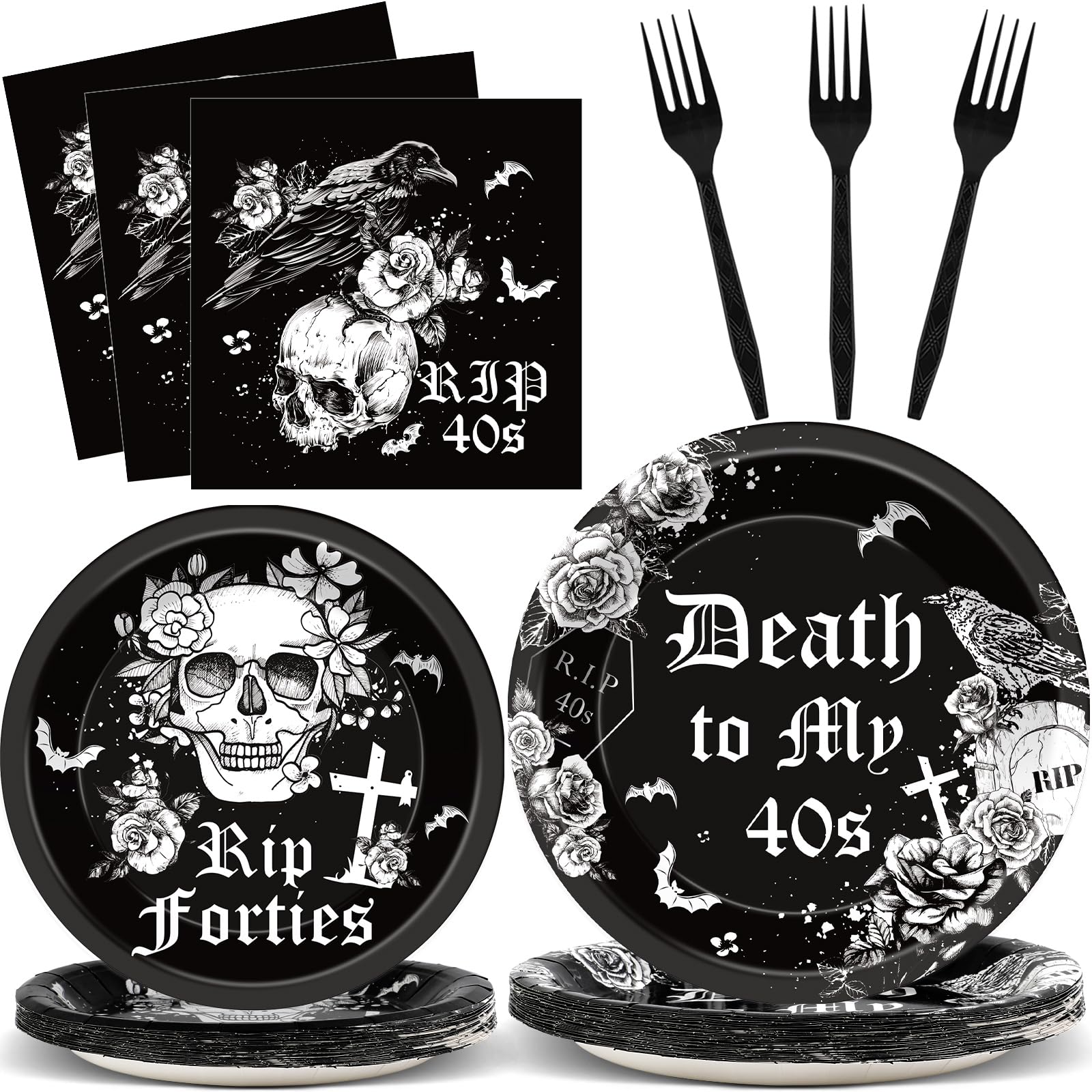 Qyeahkj 100 Pcs 50th Birthday Plates and Napkins Party Supplies Death To My forties Decorations Rip To My 40s Paper Tableware Set for Men Women 50th