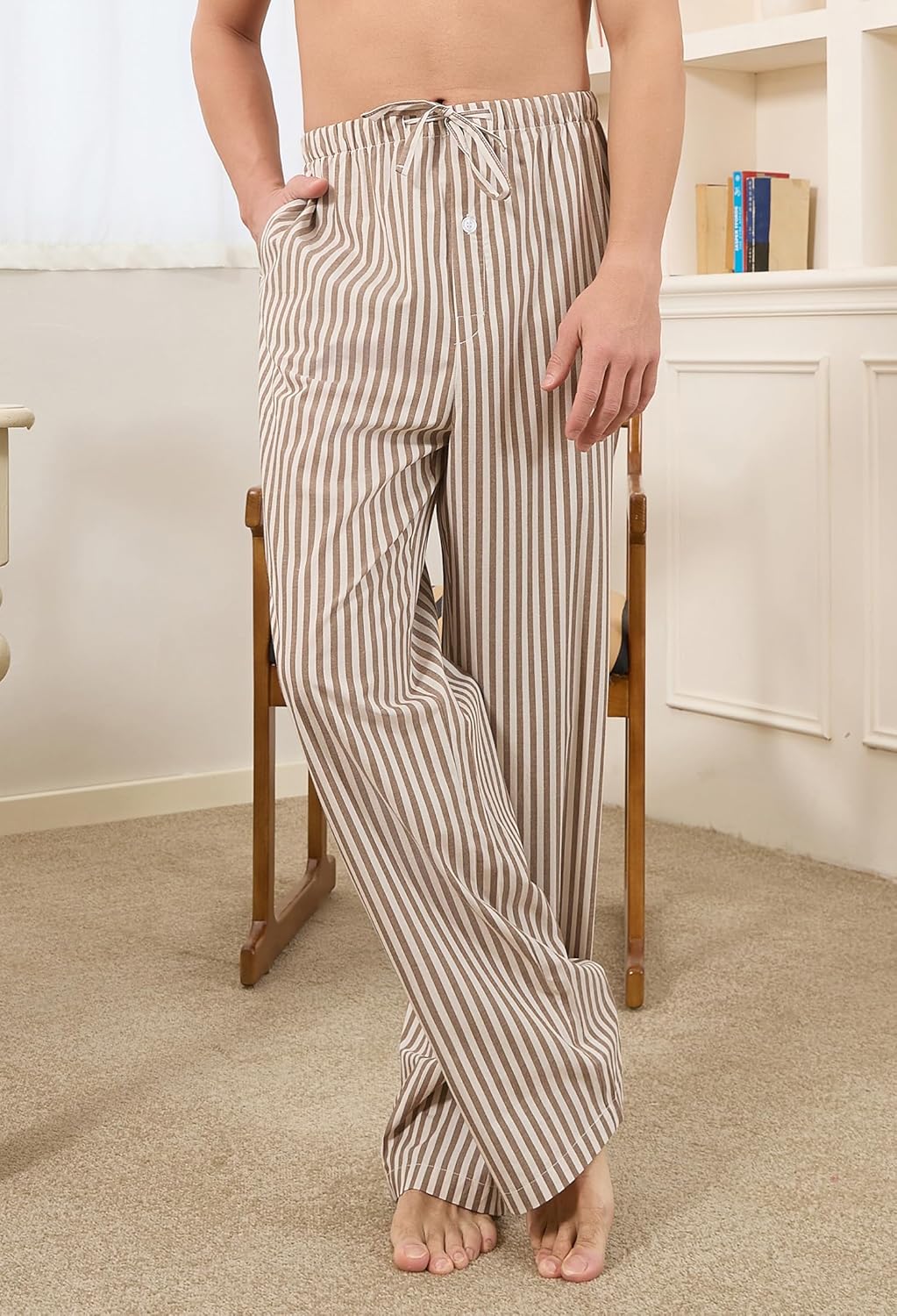 U2SKIIN Mens 2 Pack 100% Cotton Pajama Pants, Soft Lightweight Striped Lounge Pj Bottoms for Men with Pockets - Image 5