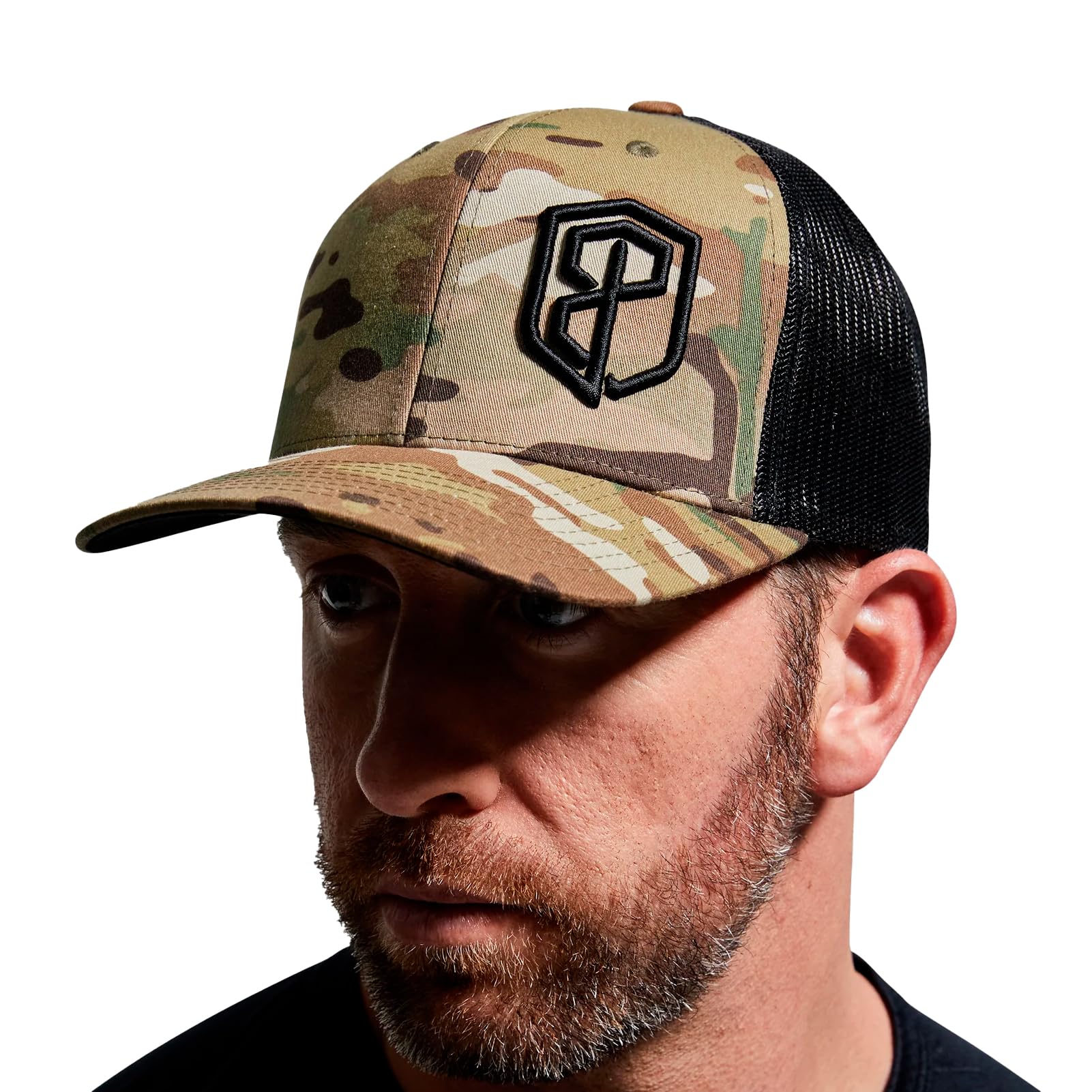 Born Primitive Men's Trucker Hat - Classic 6-Panel Snapback Outdoor Sports Cap with Breathable Mesh Panels, Black Undervisor
