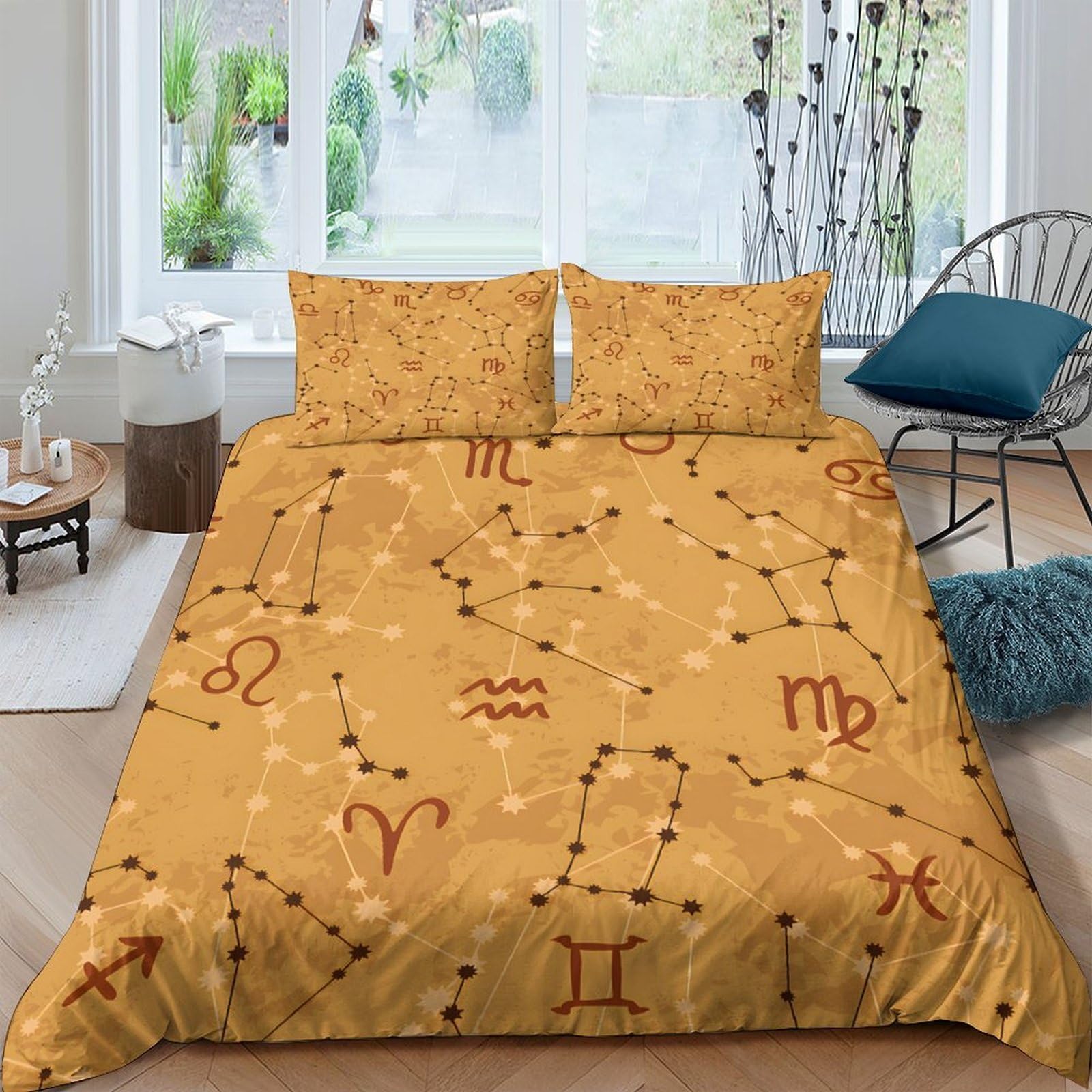 Ctjqhvkz Style-7 3D Printed Zodiac Constellation Fitted Sheet Microfiber Soft Gold Horoscope Bed Cover For Bedroom Dorm Decor Mattress Protection Single（135X200cm）