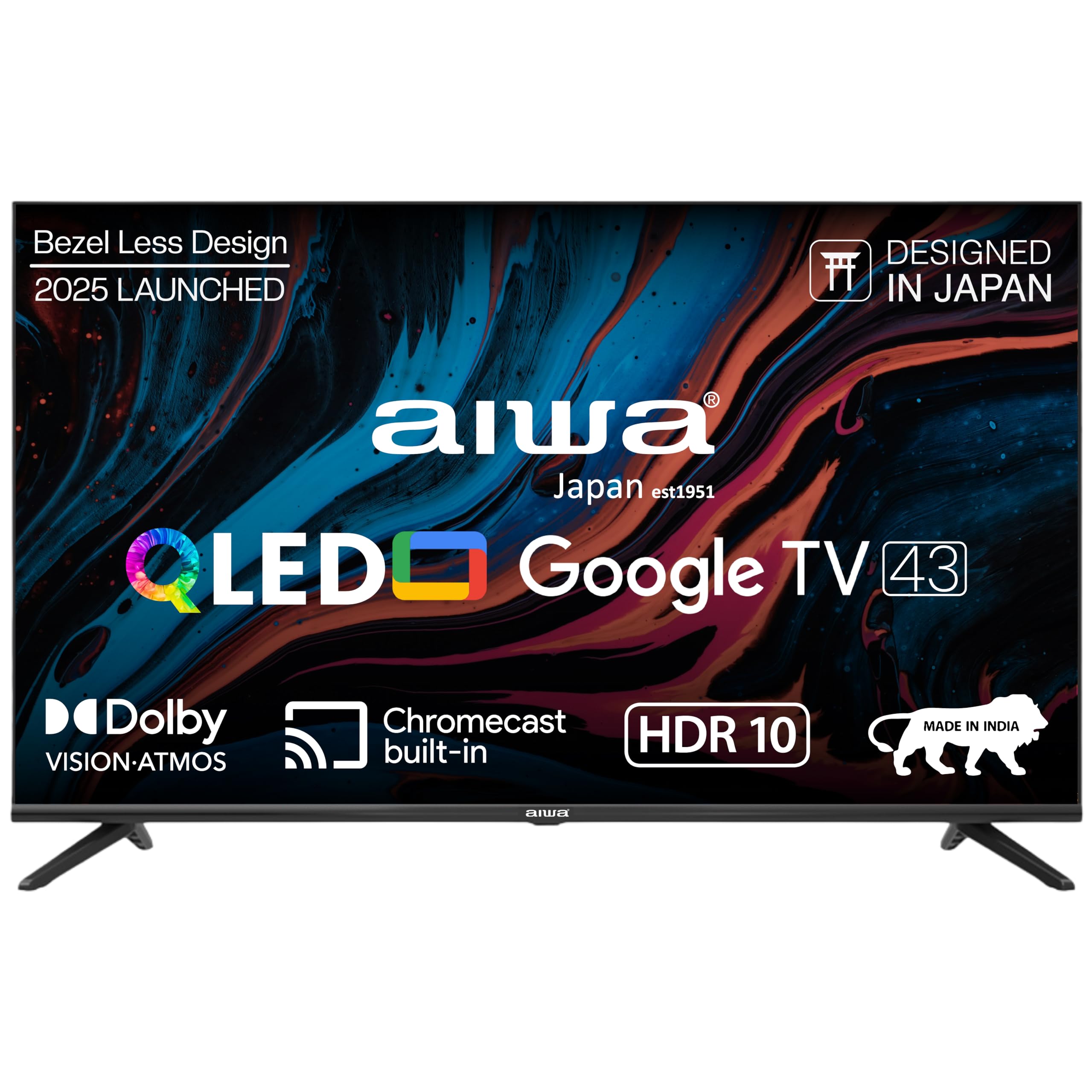 Aiwa 108 cm (43 inches) QLED Display 4K Ultra HD | Google TV | Smart TV | Dolby Vision | Magnifiq Series | Bezel-Less| 2 GB RAM 16GB Storage | 40 Watts Dolby Atmos | Signature Sound | AS43QUHDX1-GTV