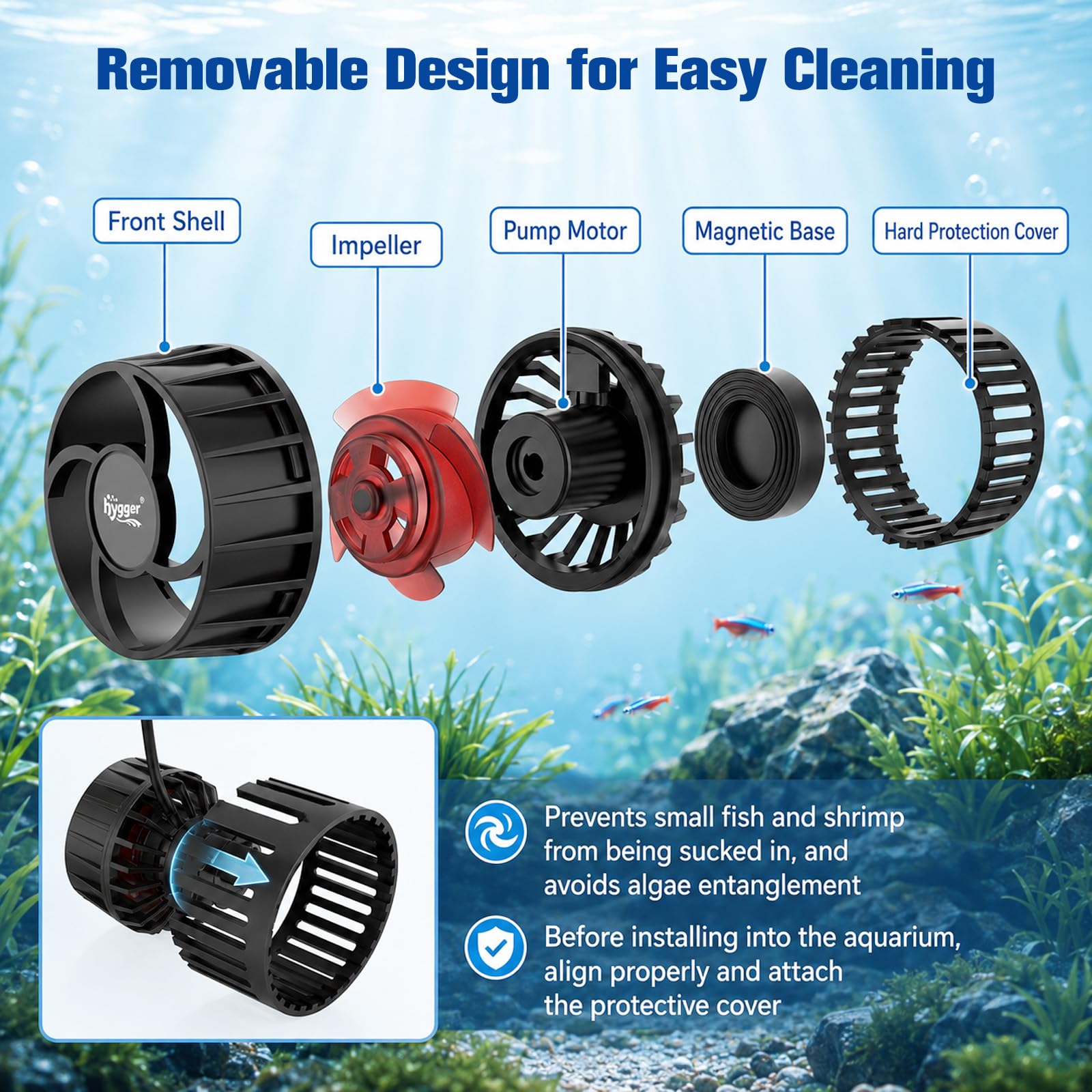 Mini pompa di flusso 8000 l/h, 10 W, con 4 modalità e 10 velocità regolabili | Pompa ondulata per acquari d'acqua salata, Magnetic Powerhead, ideale per acquari d'acqua dolce e salata da 70-350 l