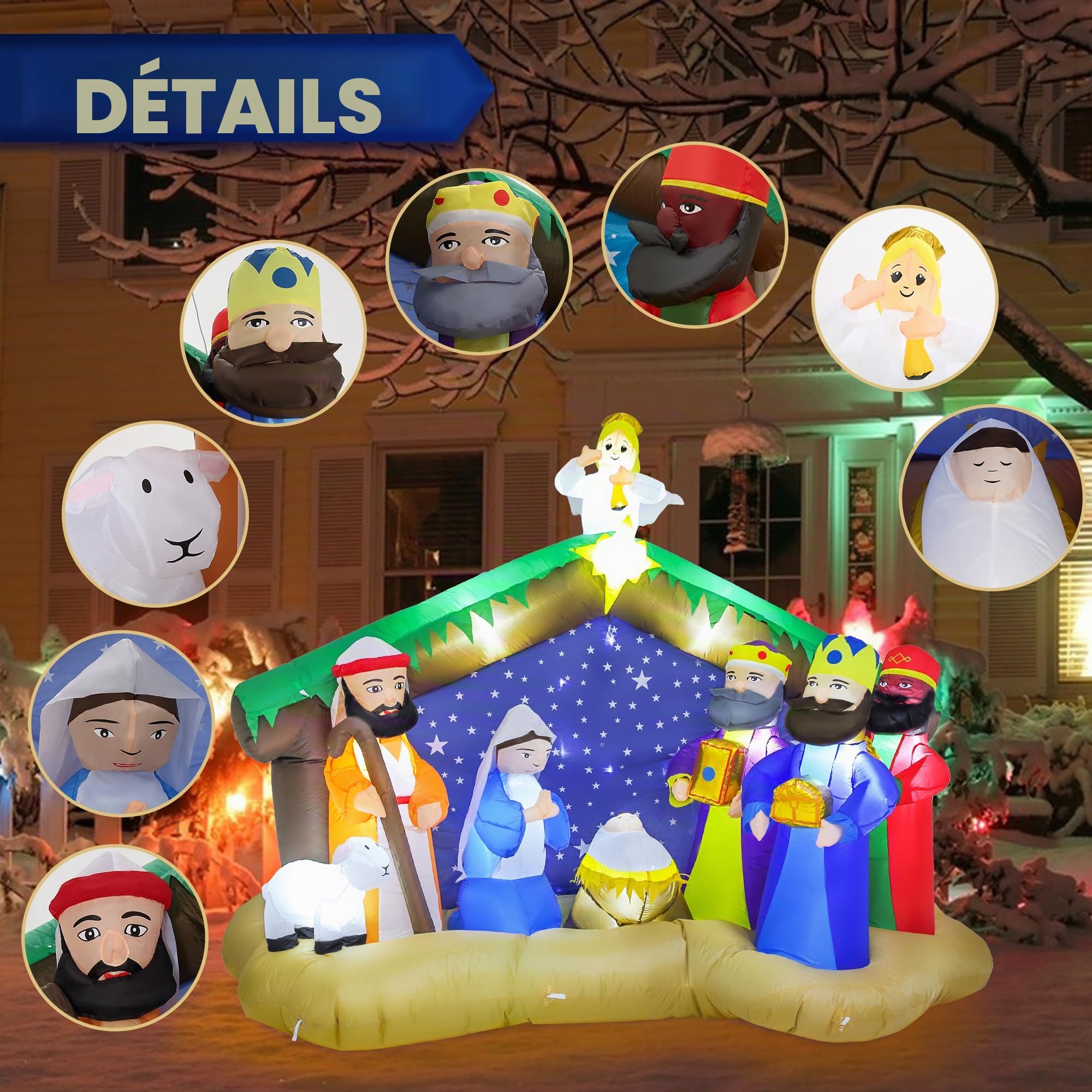 Crèche de Noël Gonflable de 2,4 m - Décorations d'extérieur - Crèche de Noël Gonflable pour Jardin, pelouse, décoration de Noël
