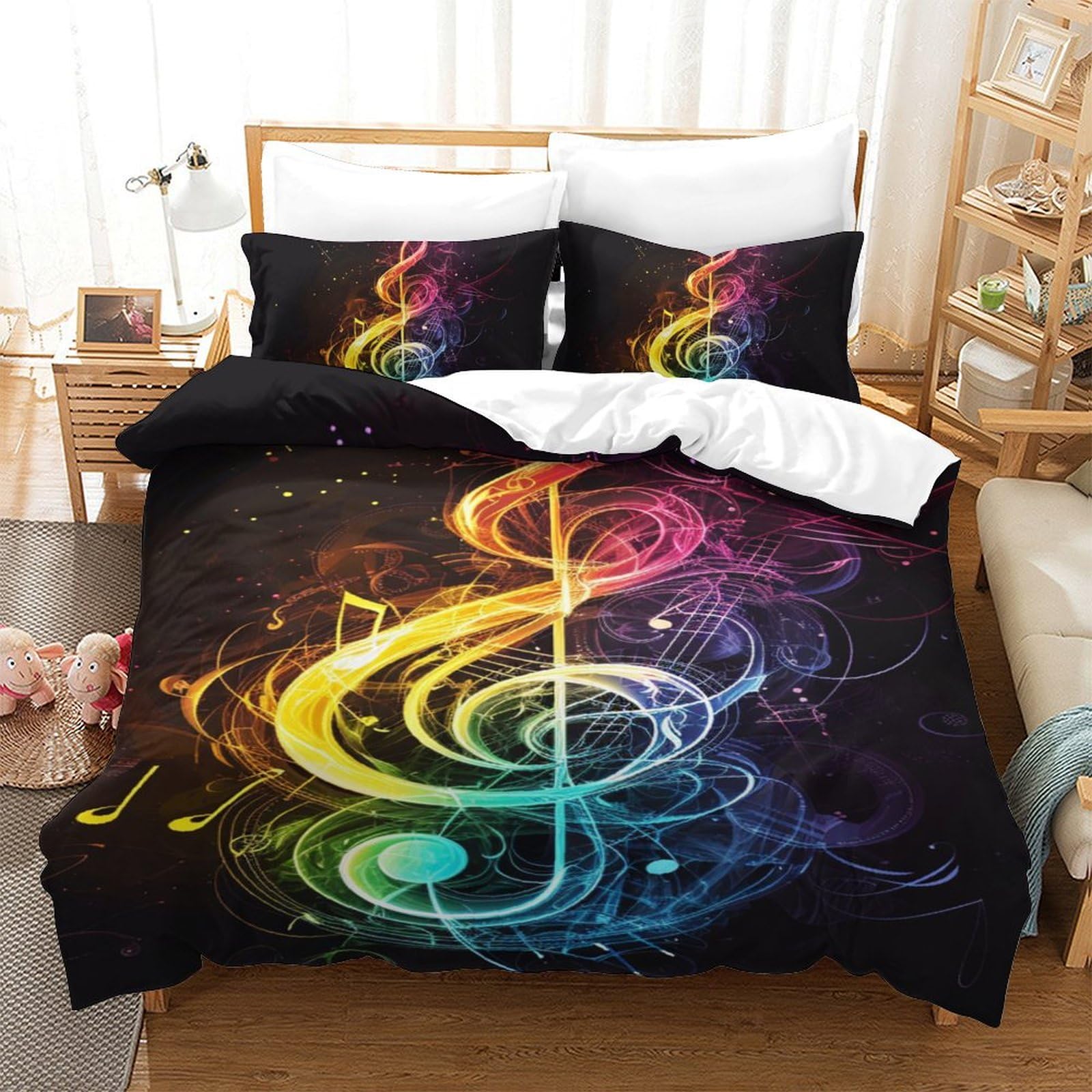 Housse de couette musique 140x200 cm avec 2 taies d'oreiller en microfibre pour lit simple