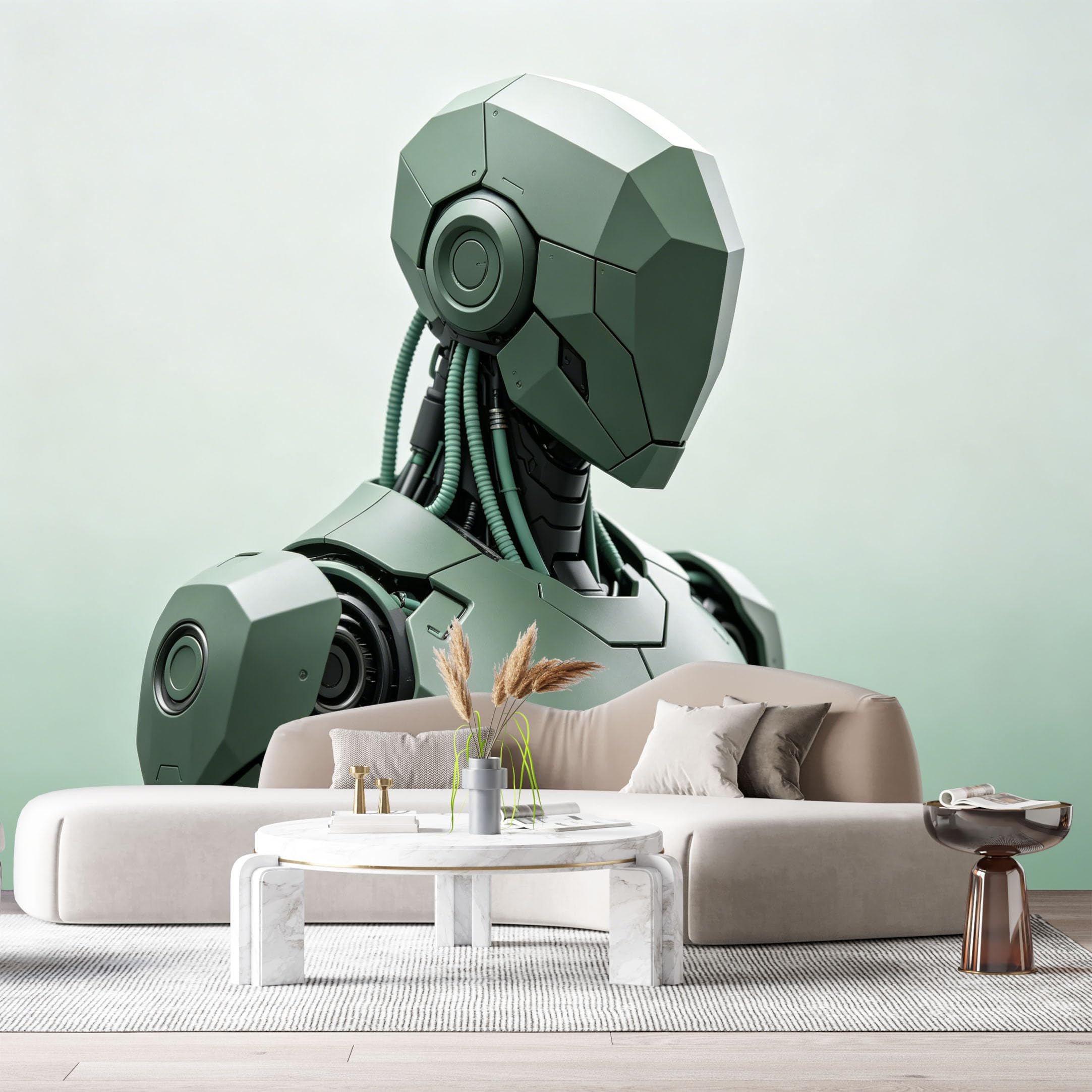 Custom Size Wall Mural Futuristic Humanoid Mech Robot Textured 3D Metal Armor SciFi Design SelfAdhesive Art Prints Removable Large Wallpaper Esports Room Game Room Tenant Room Studio
