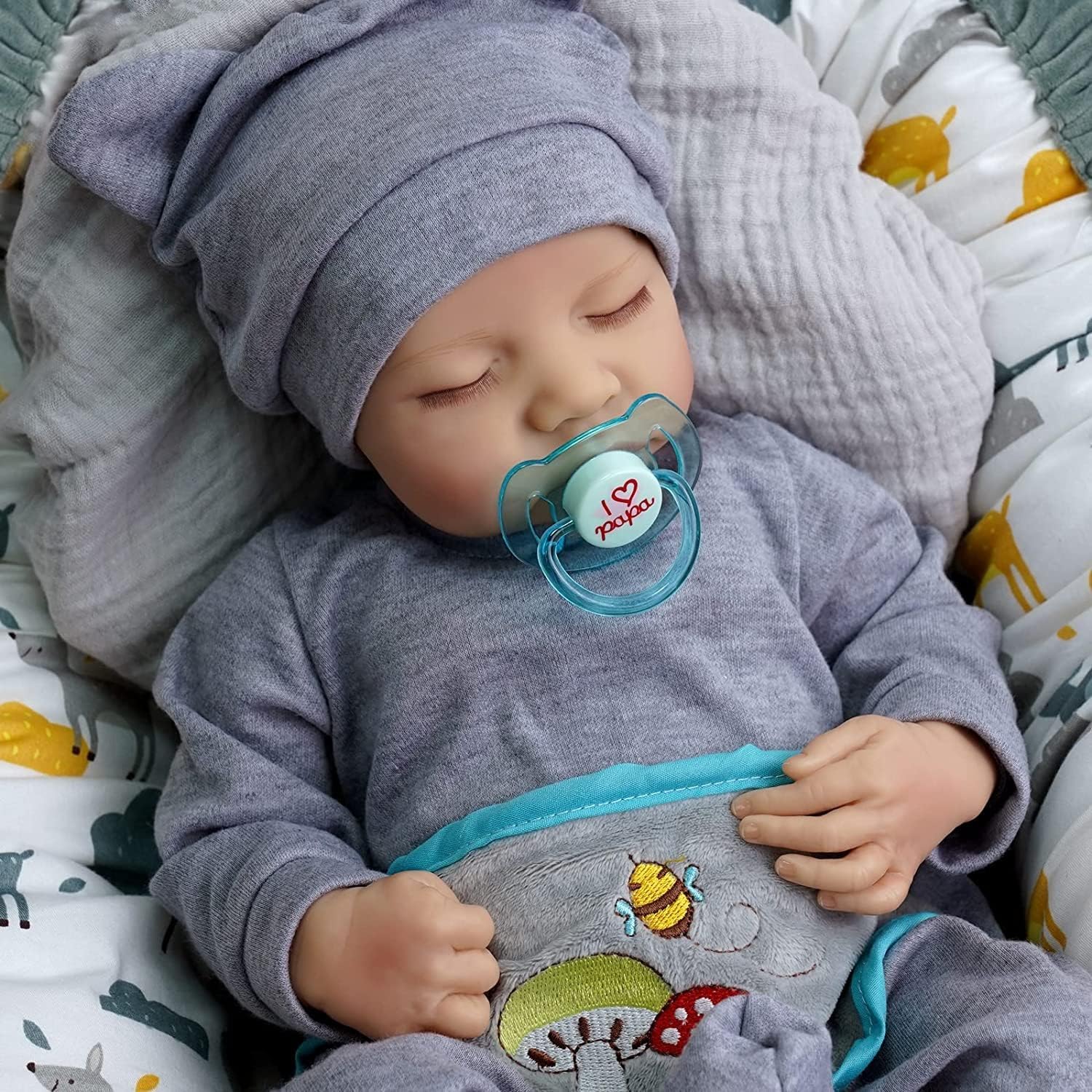 Bambole Reborn in Silicone Morbido 17 Pollici 48cm Realistica Bambole Che Sembra Vera Maschio Neonato con Gli Occhi Chiusi Bambino Ragazzo