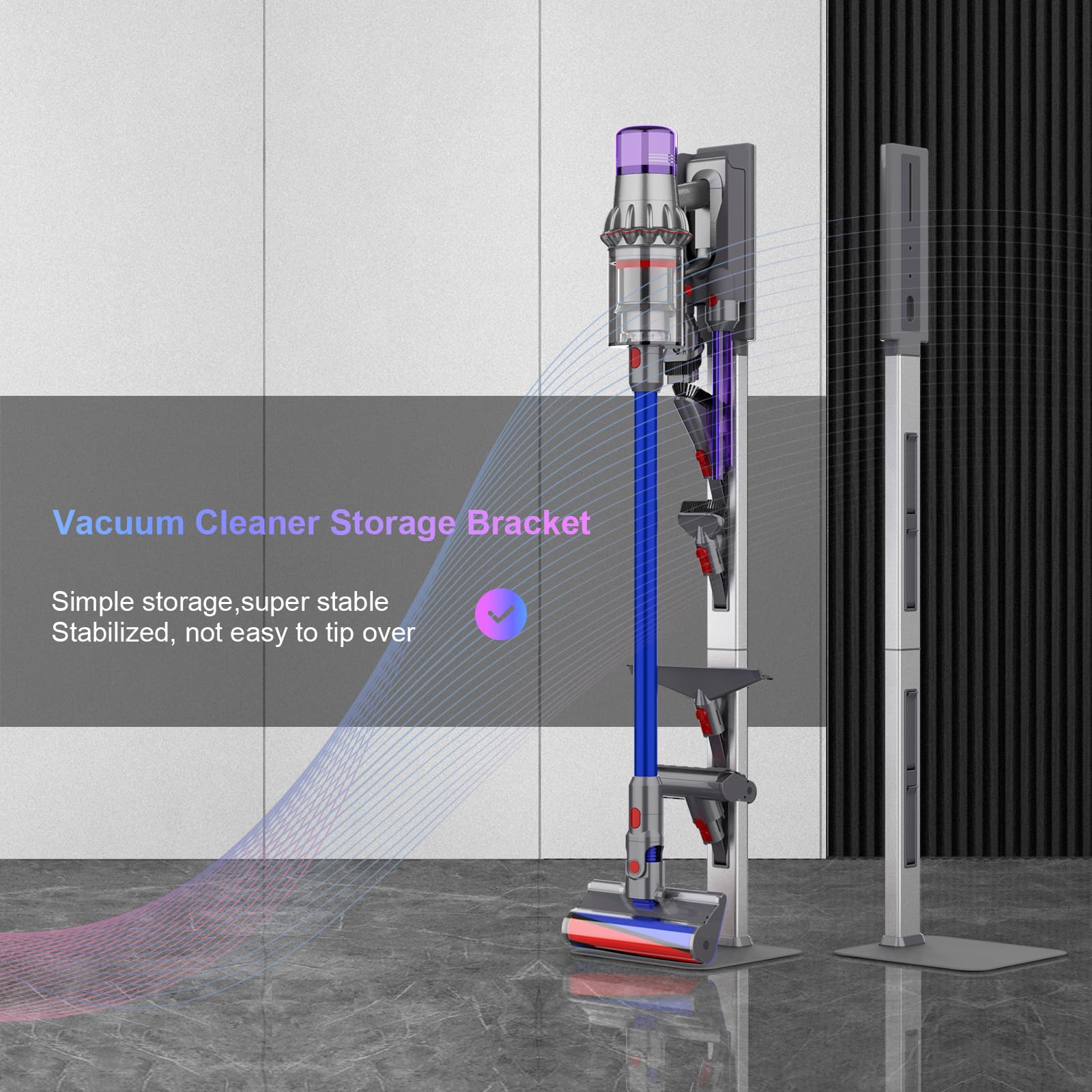 AIKOLZON Vacuum Stand for Dyson with Foldable Storage Hooks and Heavy-Duty Carbon Steel Base, No Drill Installation, Space-Saving Organizer for All Dyson Cordless Vacuums & Accessories