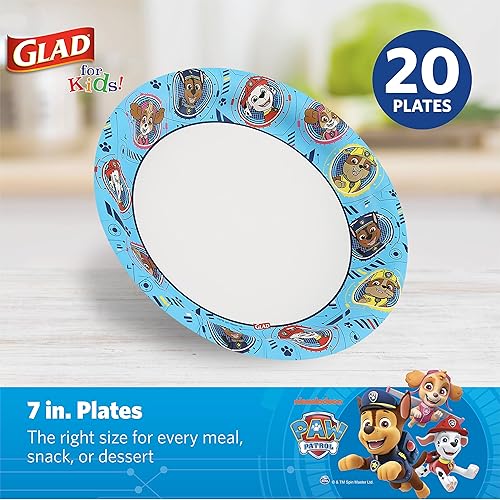 Miniatura 9 de Glad Platos de papel de Paw Patrol para niños, 20 unidades, 8.5 pulgadas, platos desechables de Paw Patrol para niños, platos de papel desechables