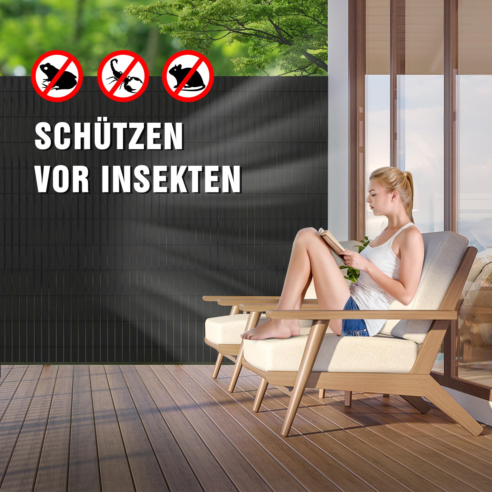 Sichtschutz, für die Privatsphäre im Garten, PVC Sichtschutzmatte Blickdicht UV-Schutz Witterungsbeständig, Kürzbar, Sichtschutzzaun für Garten (Anthrazit, 160 x 600 cm, auf 2 Rollen Verteilt)