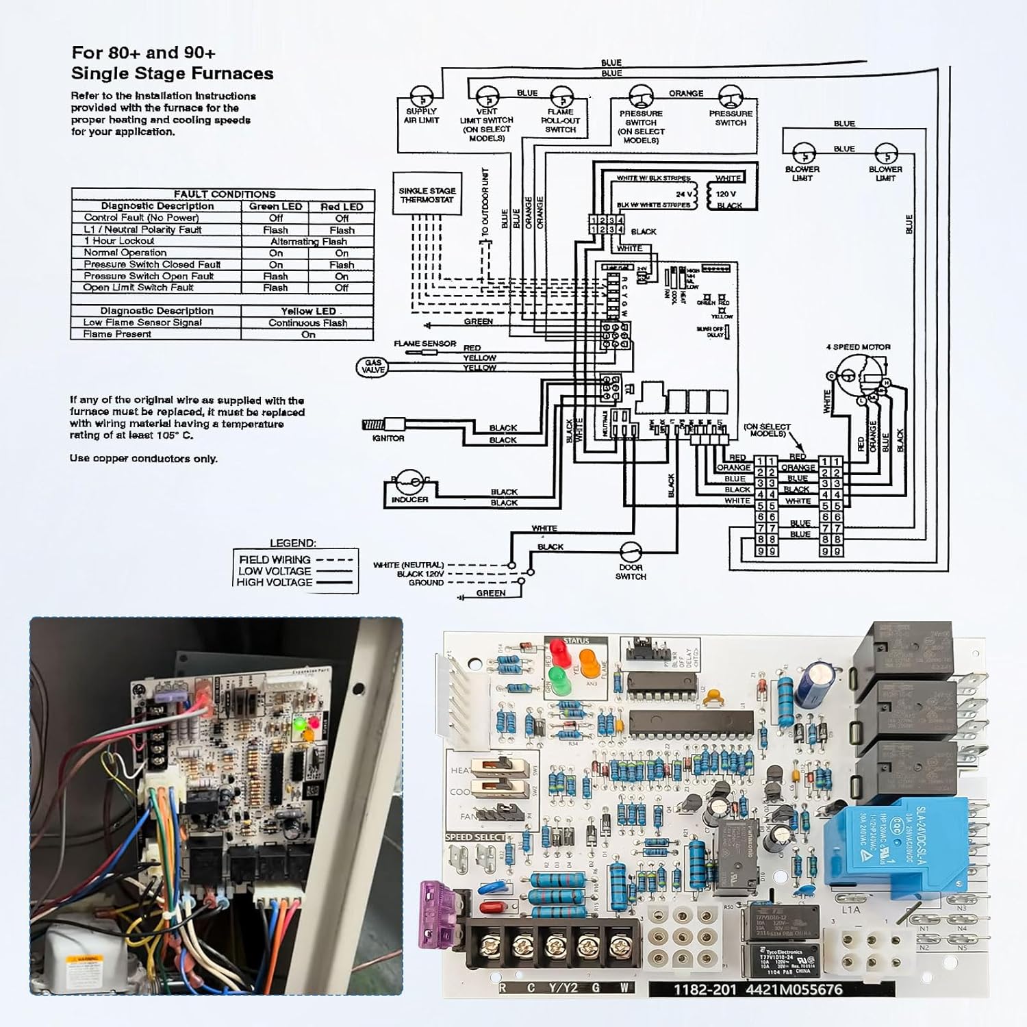 920915 Control Board Replace for Miller Nordyne Tappan Gibson Furnace Control Circuit Board 624742 904840 624742, Control Board for Single-Stage Gas Furnace