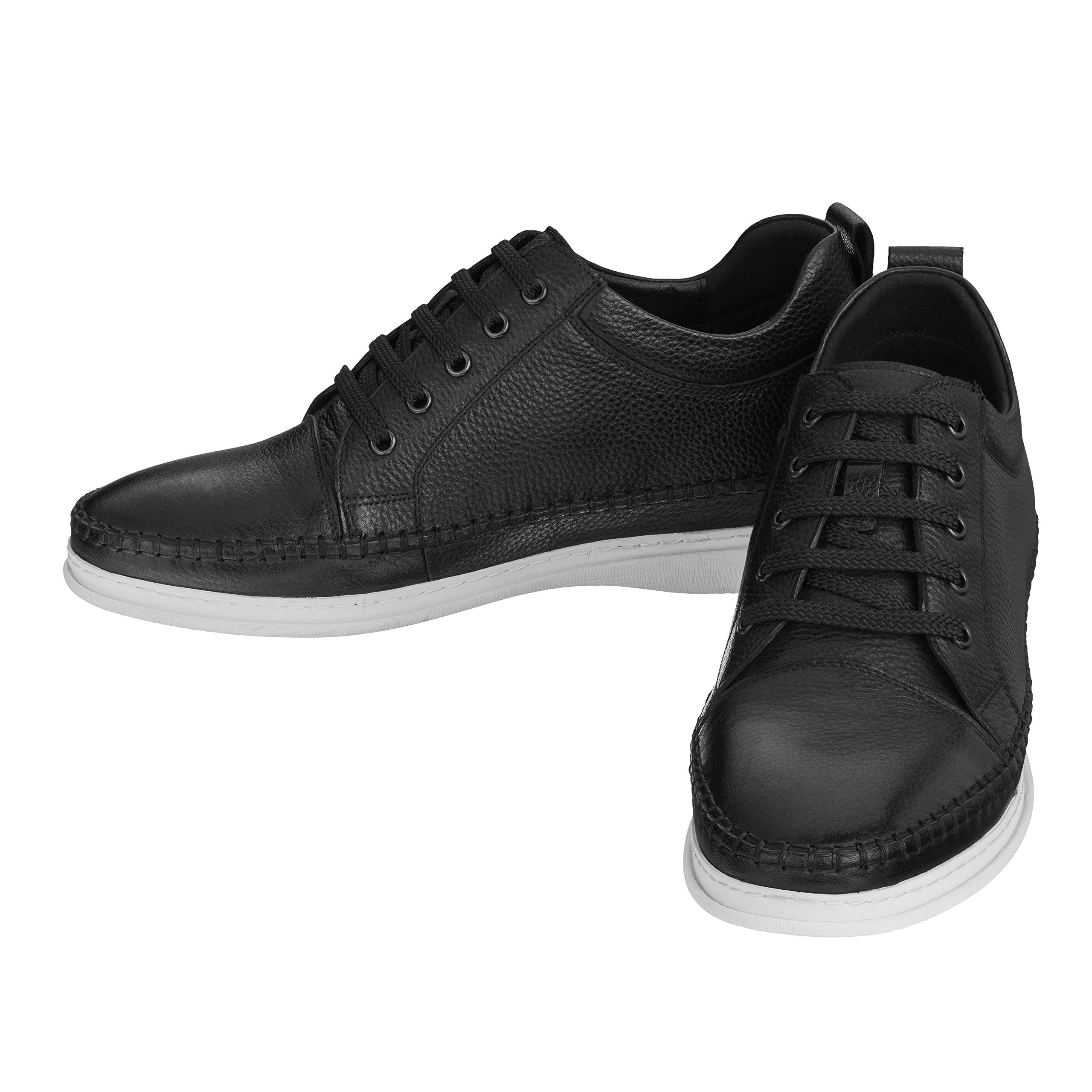 CALTO Zapatillas Elevadoras Invisibles Hombres Que Aumentan la Altura - Zapatillas de Deporte de Moda con Cordones de Cuero - 3 Pulgadas más Alto