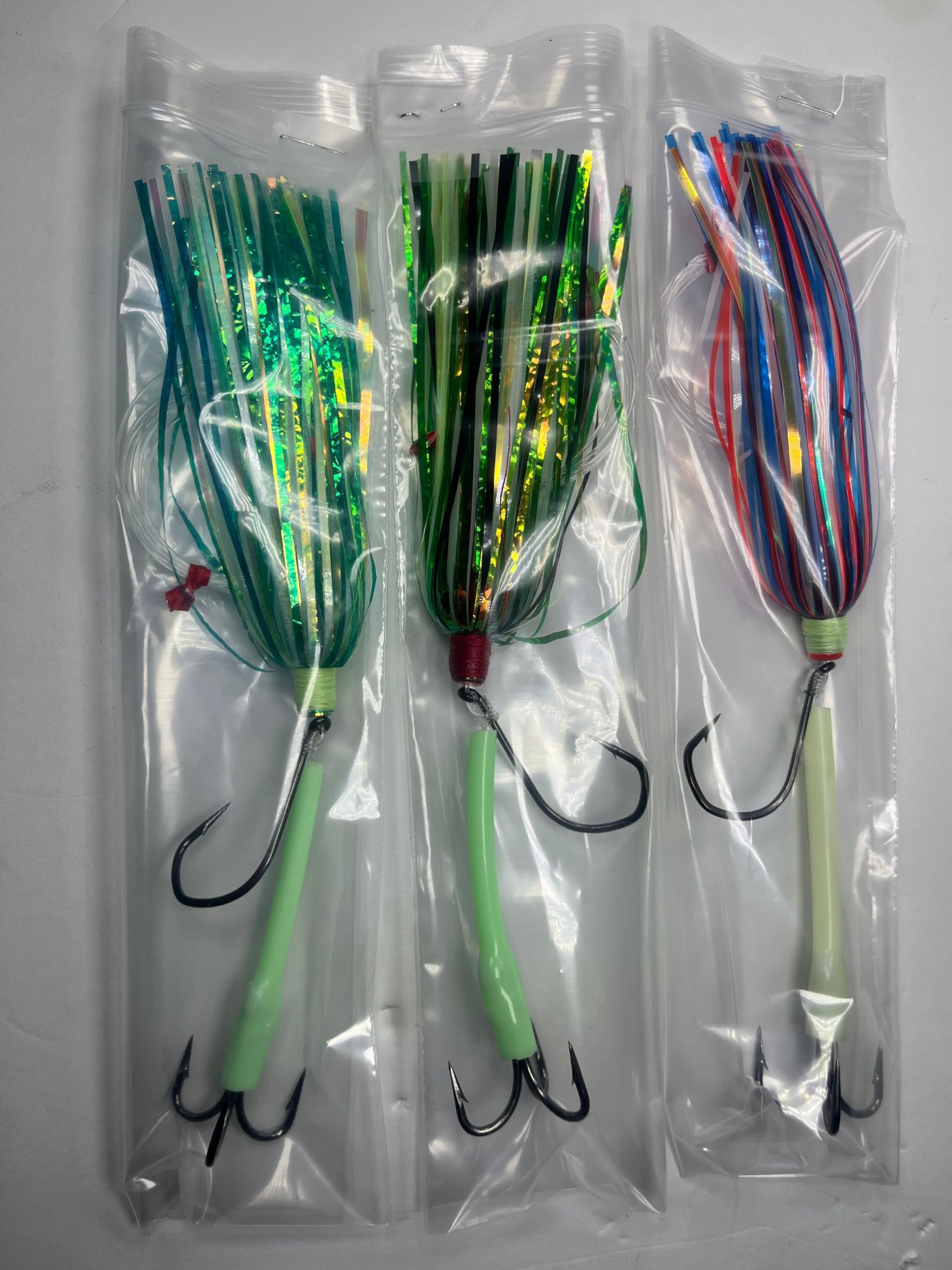 4" Salmon & Trout Trolling Fly Rigs - UV & Glow - Tandem/Tournament Hook Leader Rig - King Chinook COHO Lake Trout - Lake Michigan Ontario