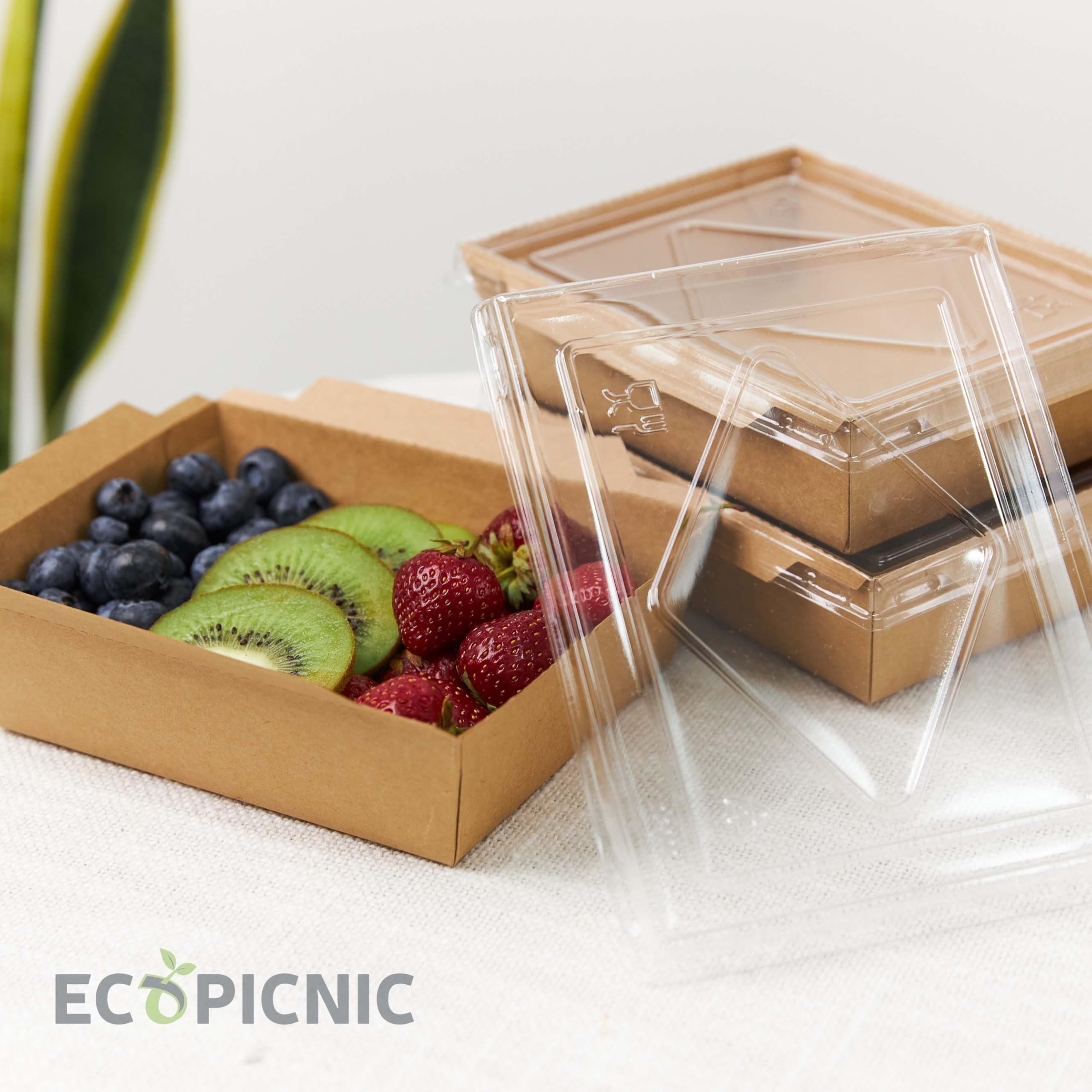 Lanchbox in Carta Kraft con Coperchio Trasparente 2100 ml - Confezione da 200 Pezzi | Scatole per Alimenti da Asporto, Contenitori Monouso per Cibo, Scatole Ecologiche
