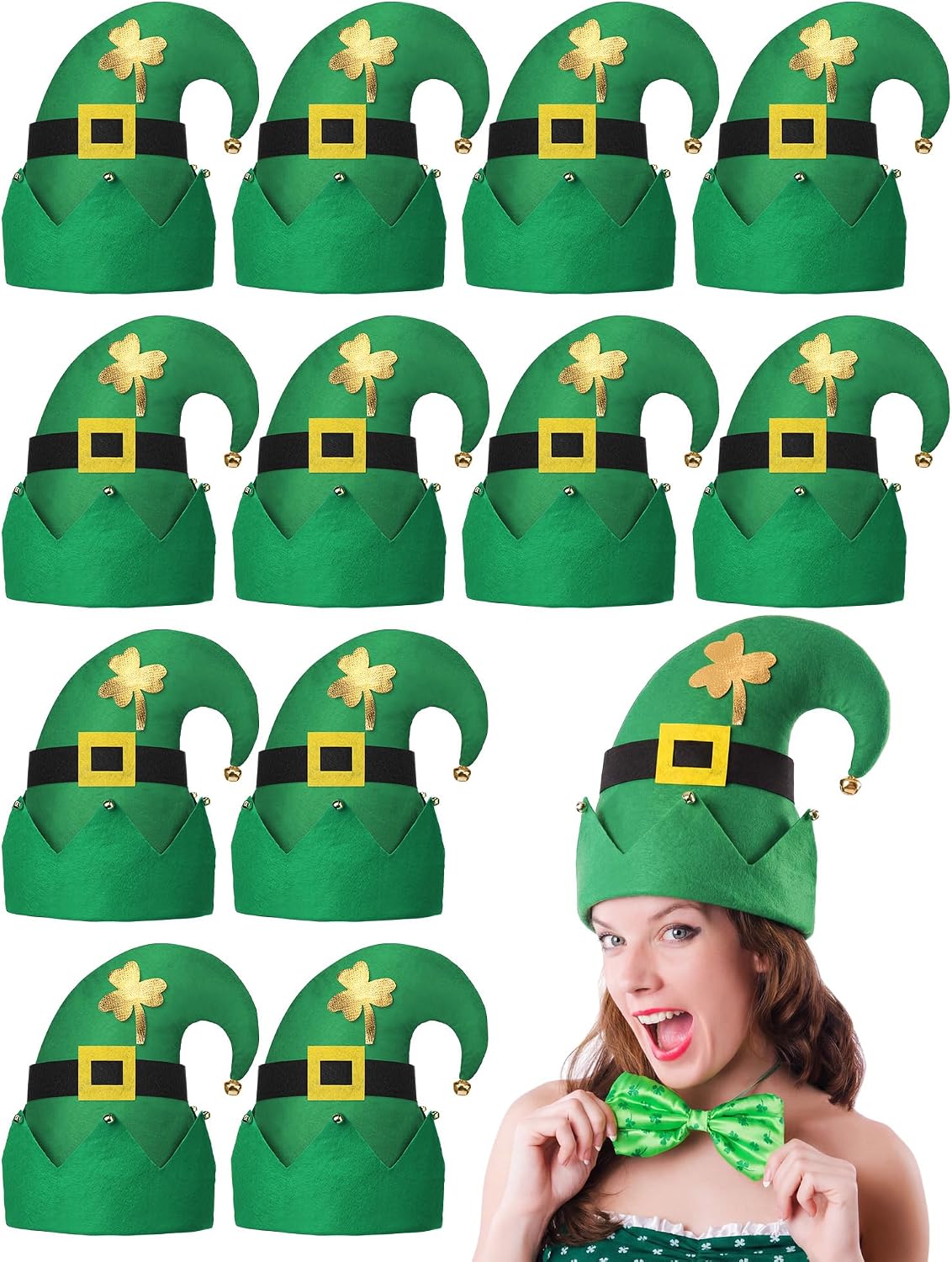 Cuffbow 12 Pcs Leprechaun Hat Funny Hats with Bells Party Accessories Headdress for Adults