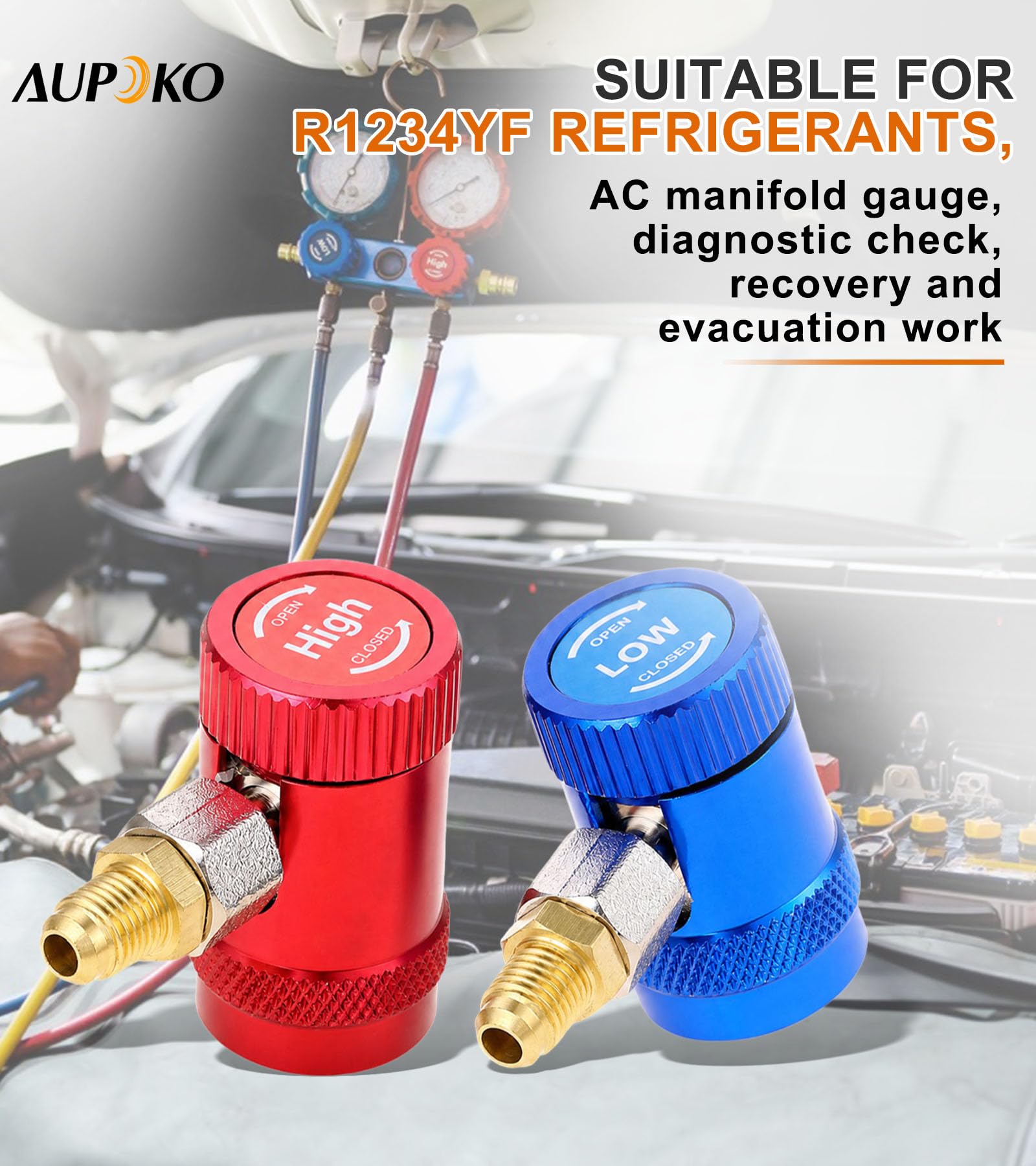 Aupoko R1234yf Accoppiatori rapidi, lato alto/basso R1234YF accoppiatori manuali adattatori connettore con porta maschio da 6,35 mm, ricambio per set di manometri collettori refrigeranti A/C