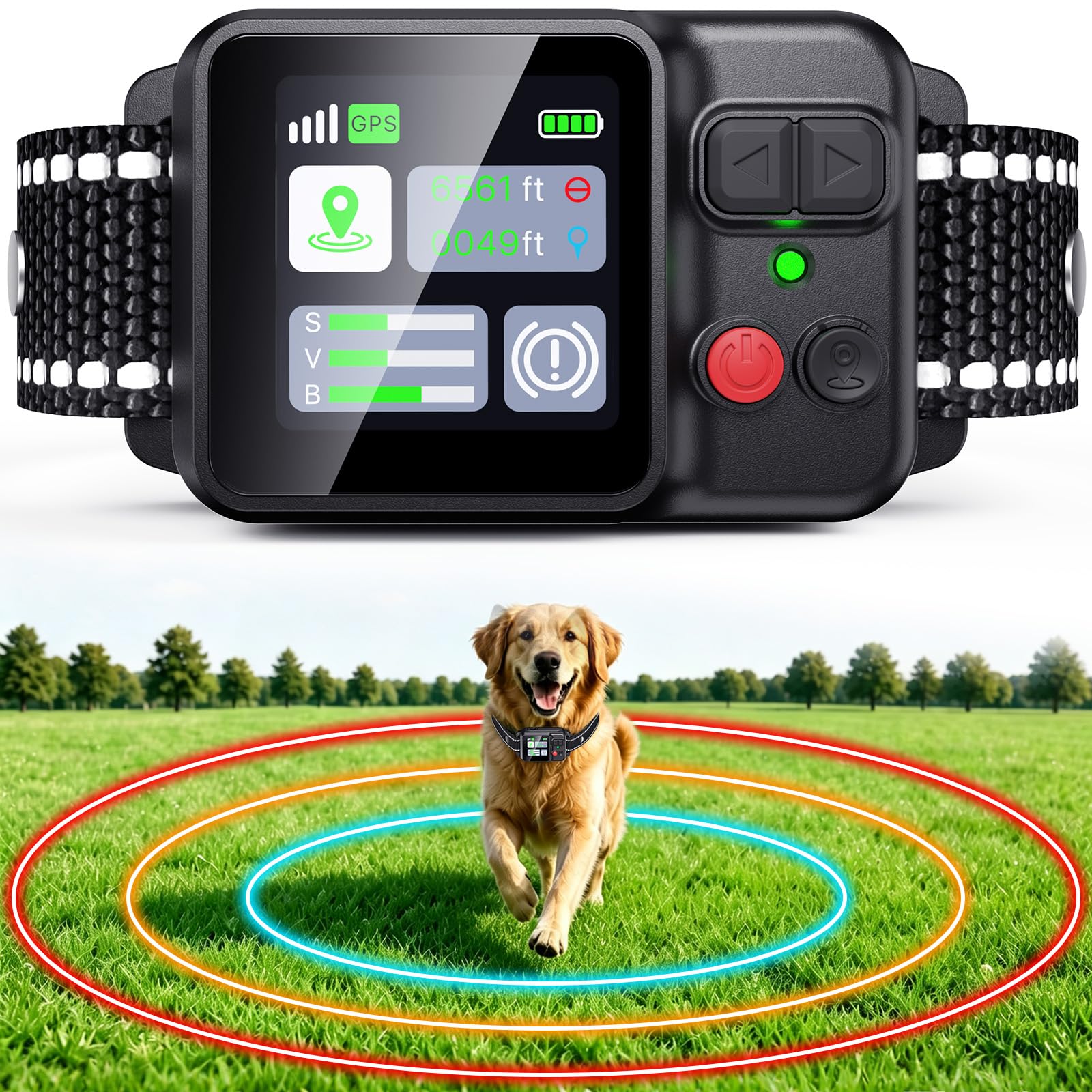 PRTRFLC GPS Wireless Dog Collar Fence System, Electric Fence for Dogs, Adjustable Range 49-6561ft, 3 Training Mode, Rechargeable, Waterproof, Pet Containment System (Flat Black)
