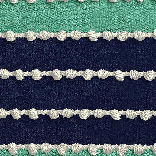 Miniatura 8 de SIMPLIHOME Garbo Puf cuadrado bohemio tejido para exterioresinteriores en color aguamarina, azul marino y blanco, poliéster PET reciclado, para sala