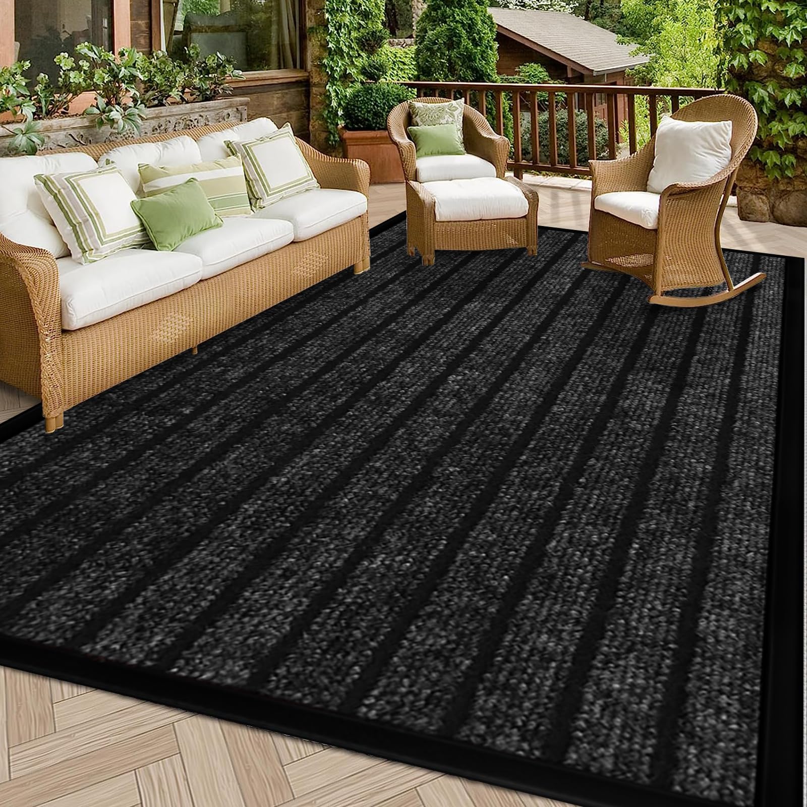 Oxford Homeware Door Mat – 80 x 150 cm Black Non-Slip Washable Mat – Dirt Trapper Floor Mat