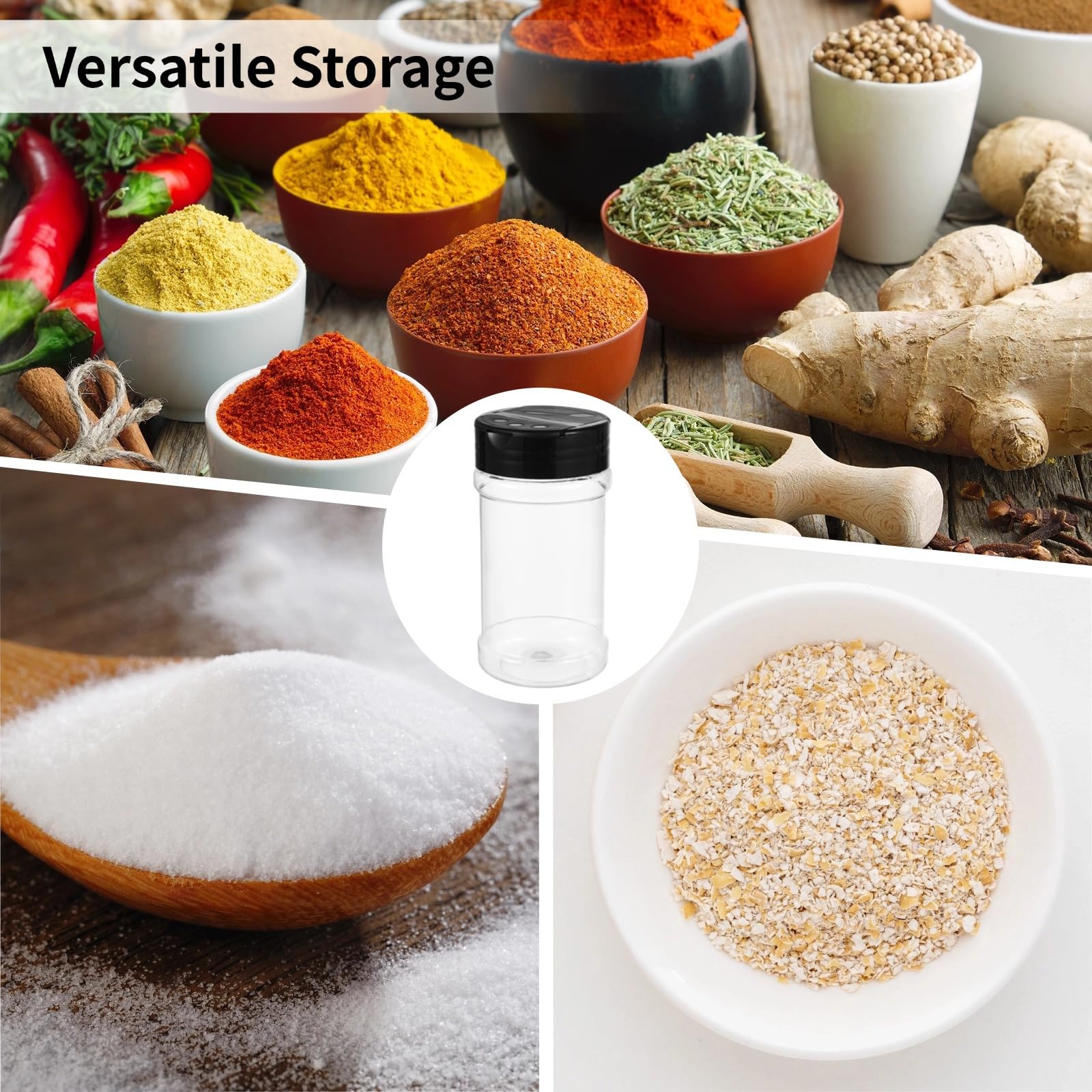 Lot de 36 pots à épices en plastique transparent de 155,9 g avec couvercles à double face et couvercles à vis pour l'organisation de la cuisine