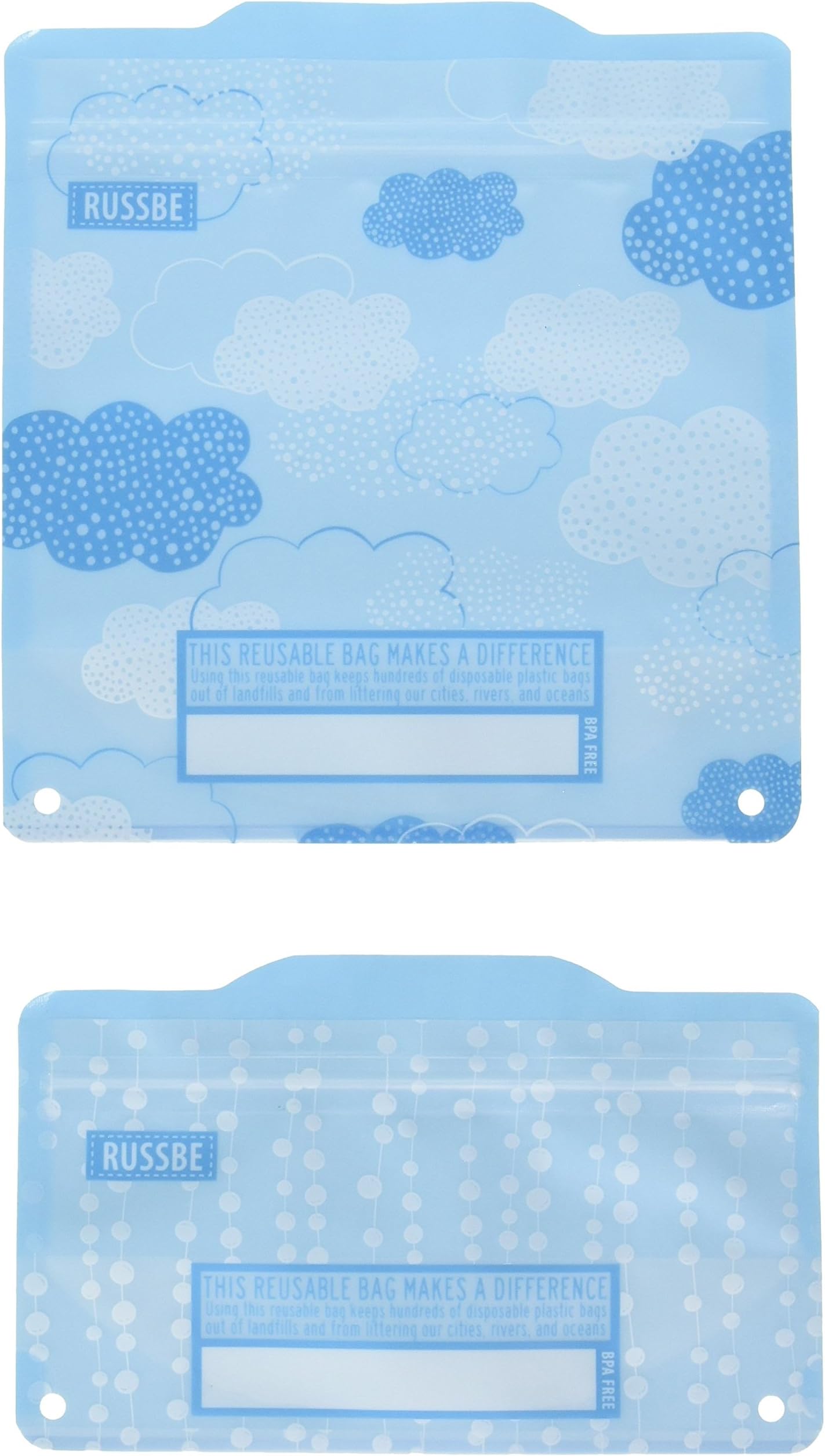 Russbe 18586 Clouds Reusable Snack & Sandwich Bags (Set Of 4), Blue