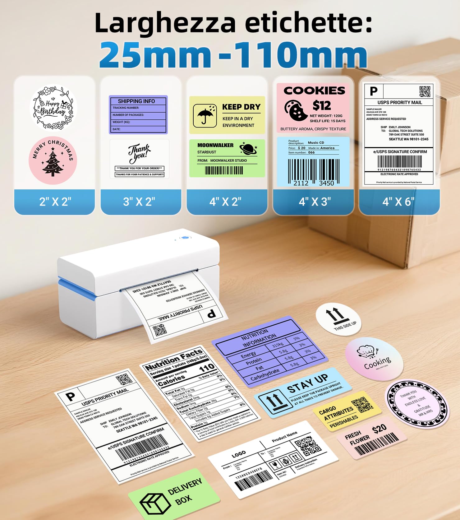 ORGSTA stampante etichette adesive termica etichettatrice spedizione bluetooth per cellulare e PC personalizzate mini stampa macchina